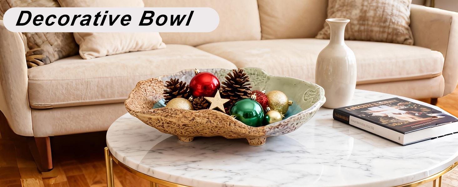 Fruit Bowl,12" Decorative Bowl,Ceramic Christmas Bowl,Jewelry and Key Holder for Modern Farmhouse Décor,Room Decor,Entryway Decor Bowls