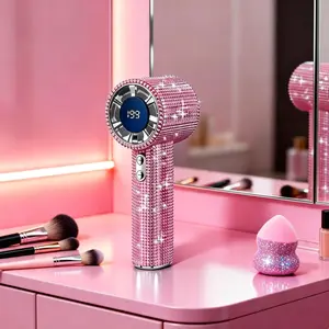 S5 Diamond Bling Handheld Fan, Portable Mini Fan with Digital Display, Adjustable 3-Speed Rechargeable Personal Fan for Travel, Makeup, Outdoor, Women's Gifts