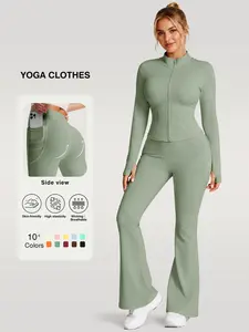 Flexaura Two-Piece Set, High-Waist Pants & Zipper Jacket, Breathable Sportswear, Slim-Fit, Long Sleeve, All Seasons, Yoga, Running, Gym