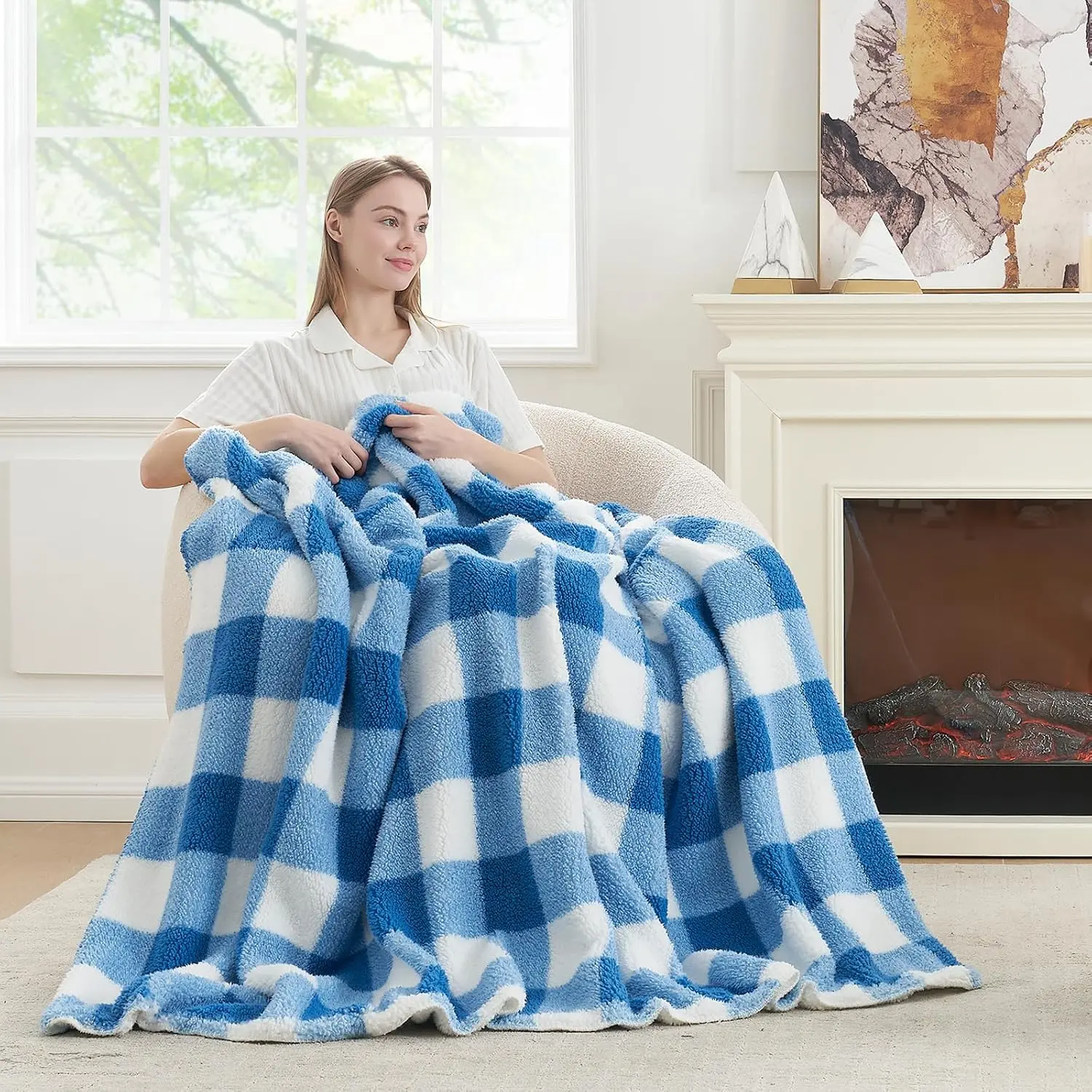 Luxury Sherpa Throw Blanket for Couch,  Reversible Buffalo  Thick Throw, Warm  Soft Blanket for  and Gifts (Light Blue, 60" x 80")