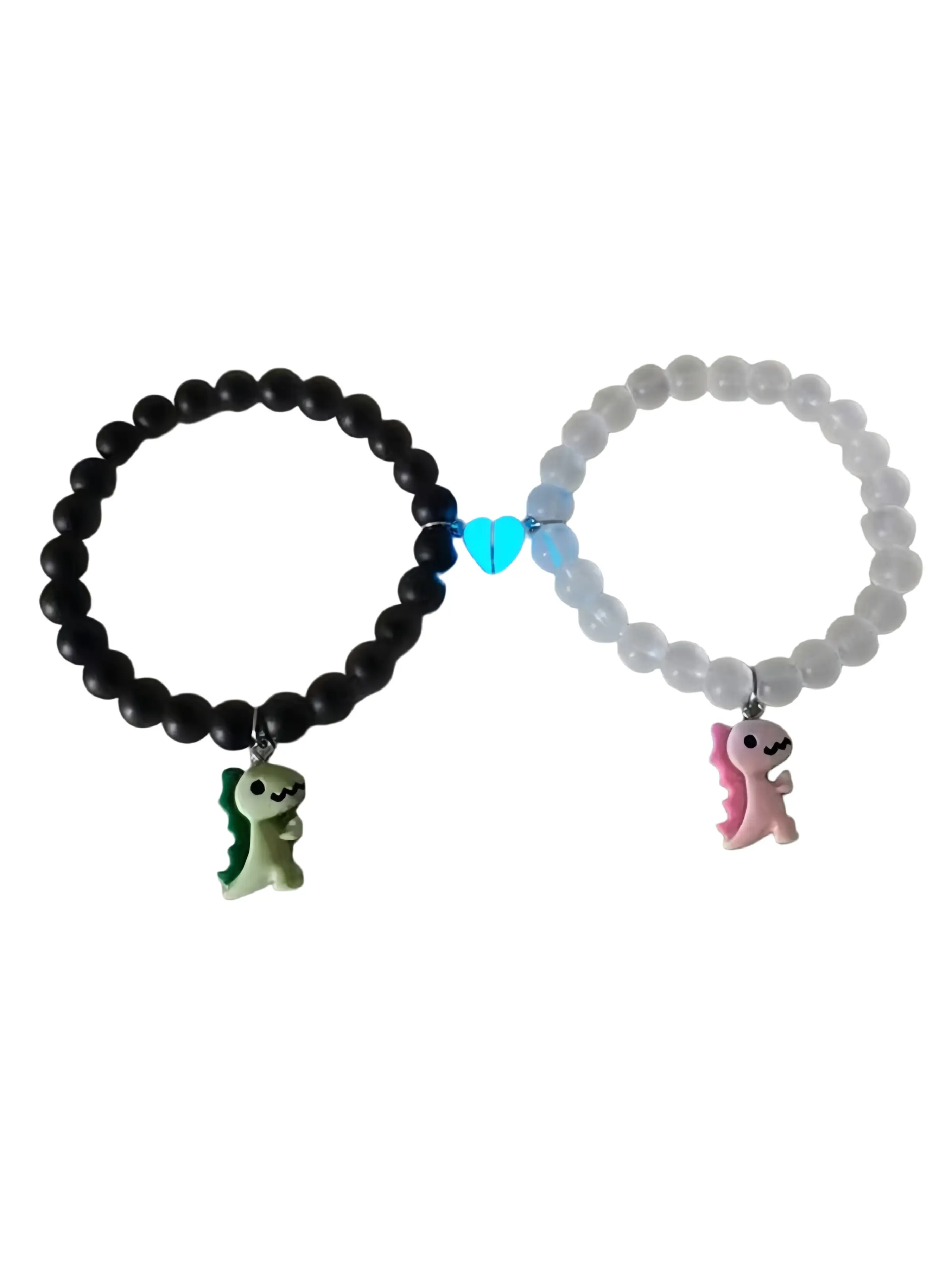 Dinosaur Couple Bracelet, Magnetic Heart Night Light Bead Chain, Long Distance Love Gift, Anniversary Valentine Jewelry, Unisex, Beaded Bracelets