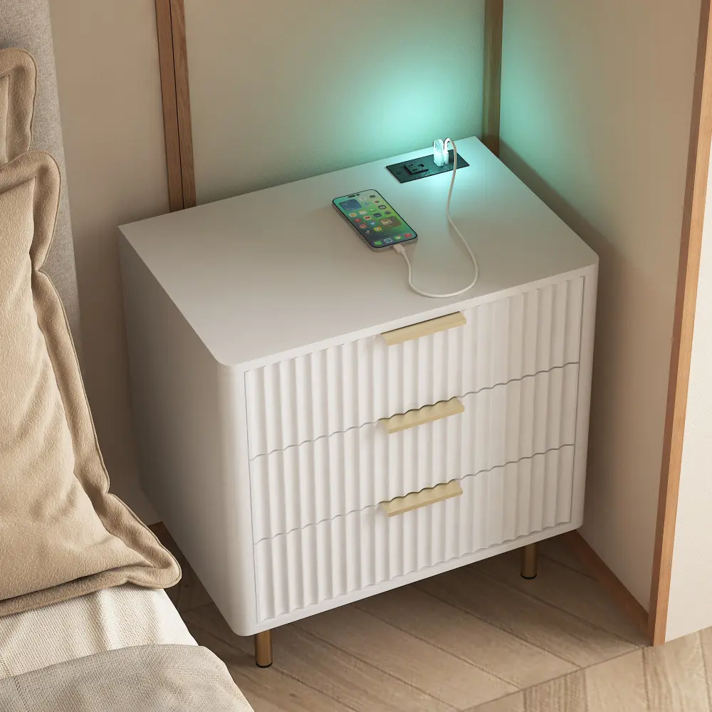 Littleox Nightstand with Charging Station, Smart Nightstand with Night Light, Modern Night Stand with Storage Cabinet for Bedroom