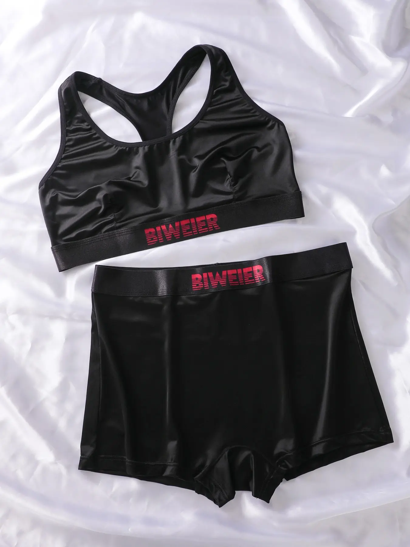 Biweier Satin Solid Athletic Lingerie Set, Luxurious Feel, Smooth Breathable, Ideal for Women's Casual Sports and Home Commute