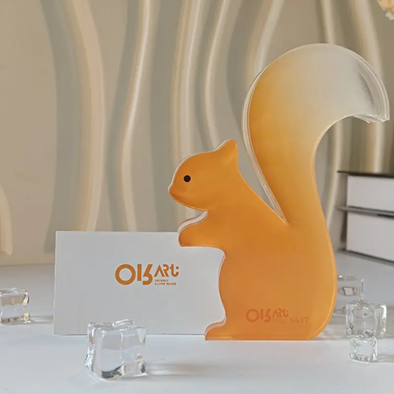 Multi-Layer Acrylic Art Business Card Holder, Squirrel and Bird Design, Ideal for Shops and Offices, Unique Desk Organizer