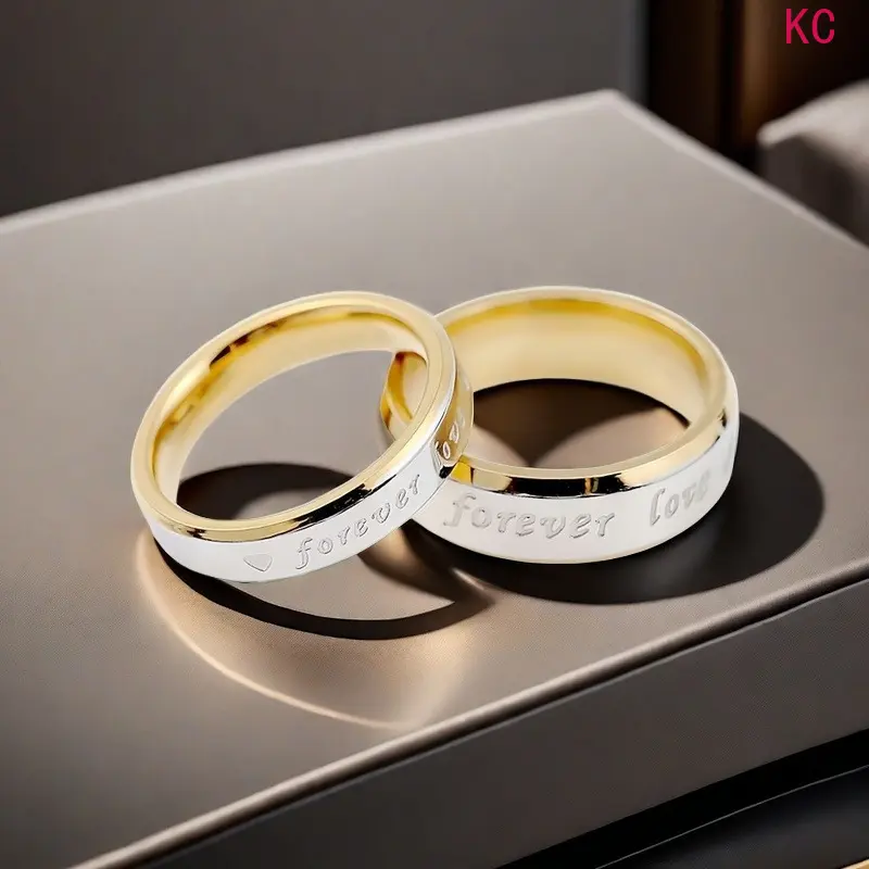 Forever Love Engraved Titanium Steel Couple Rings, Personalized Matching Band Jewelry For Men And Women Daily Wear Occasion Styling