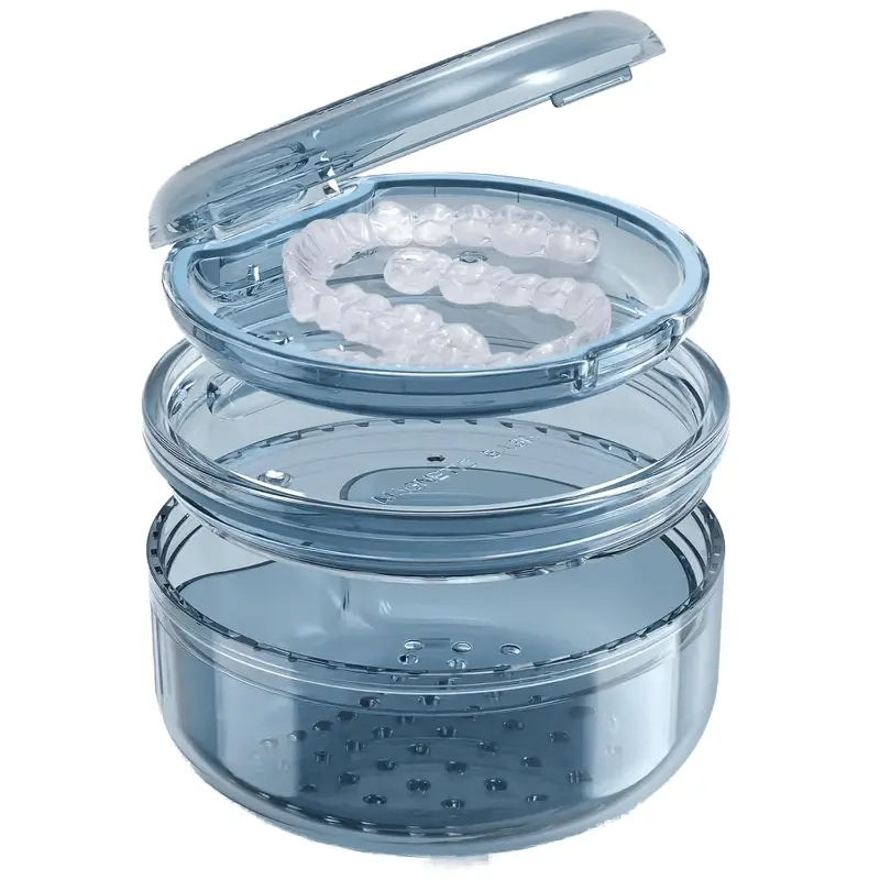 Blue Oral Dental Case Retainer Cleaning Case, 2-In-1 No-Leak Dental Bath Box, Complete Clean Care for Clear Braces, Mouth Guard, Night Guard, Retainers