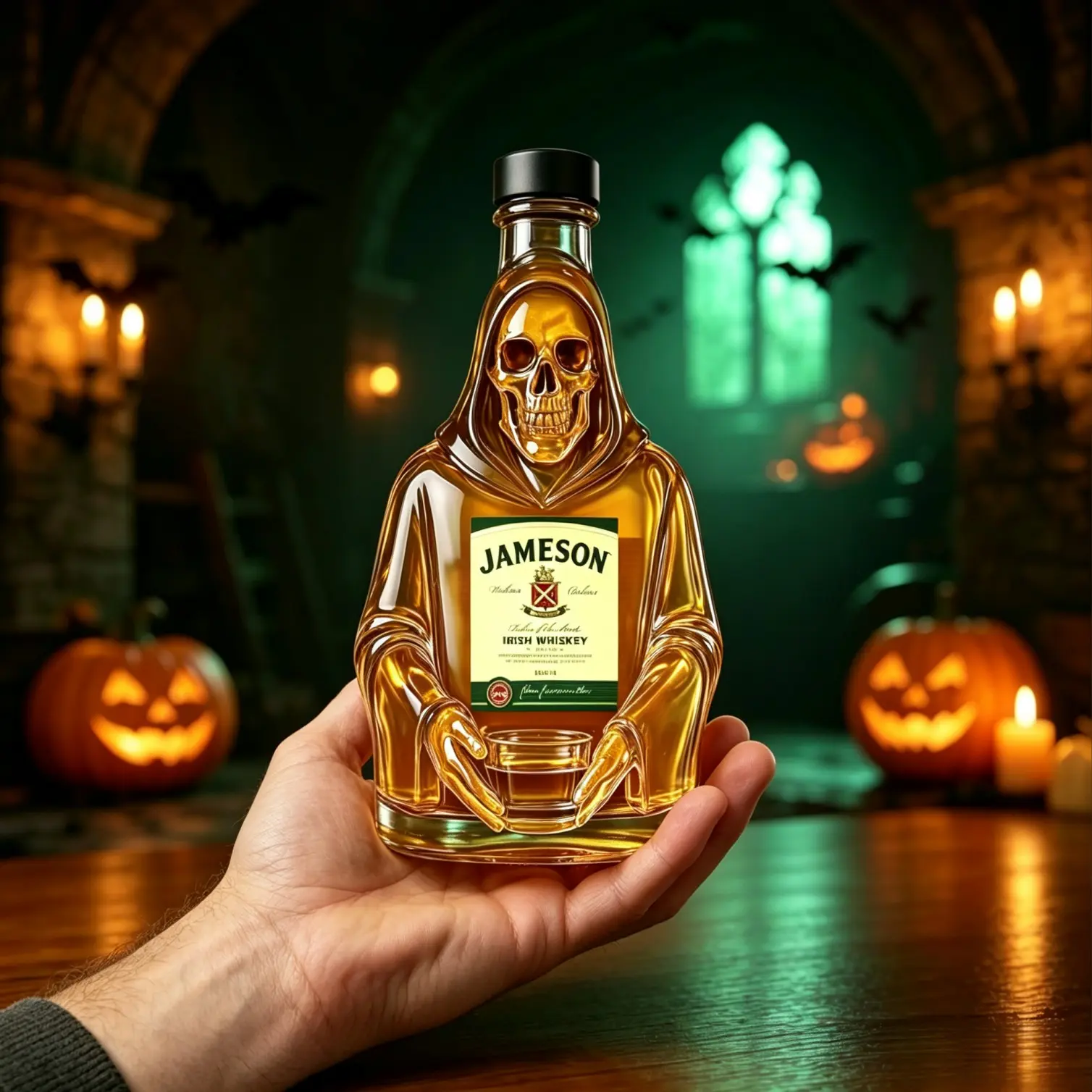 320ML Grim Reaper Skull Liquor Bottle, Hand Blown High Borosilicate Glass, Unique Skeleton Decanter, Halloween Party Ornament, Bar Lover Gift
