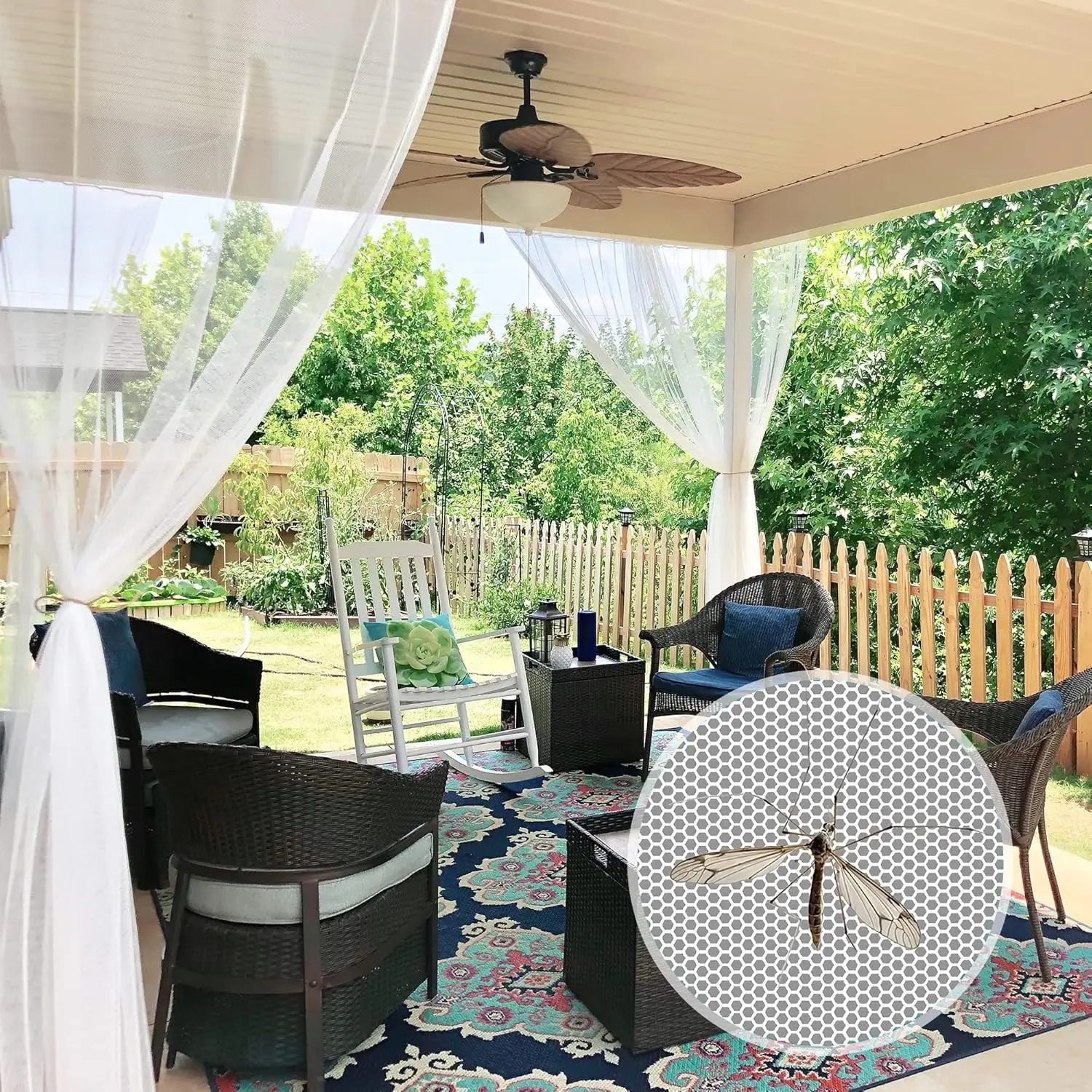 2 Panels Netting Size Porch Screen Mesh Curtains Lightweight Curtains for Gazebo Pool Hut Bug Netting, White, 59 inches Wide x 108 inches Long