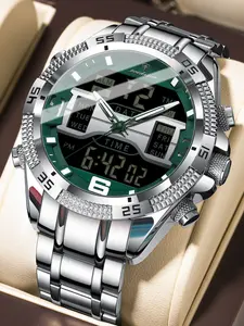 [Stylish New Multifunctional] Waterproof, Luminous, Chronograph, Second Time Zone Mode, Alarm, Calendar, Hourly Chime, Countdown, 24-Hour Indicator Men's Digital Watch, Business/Casual Watch