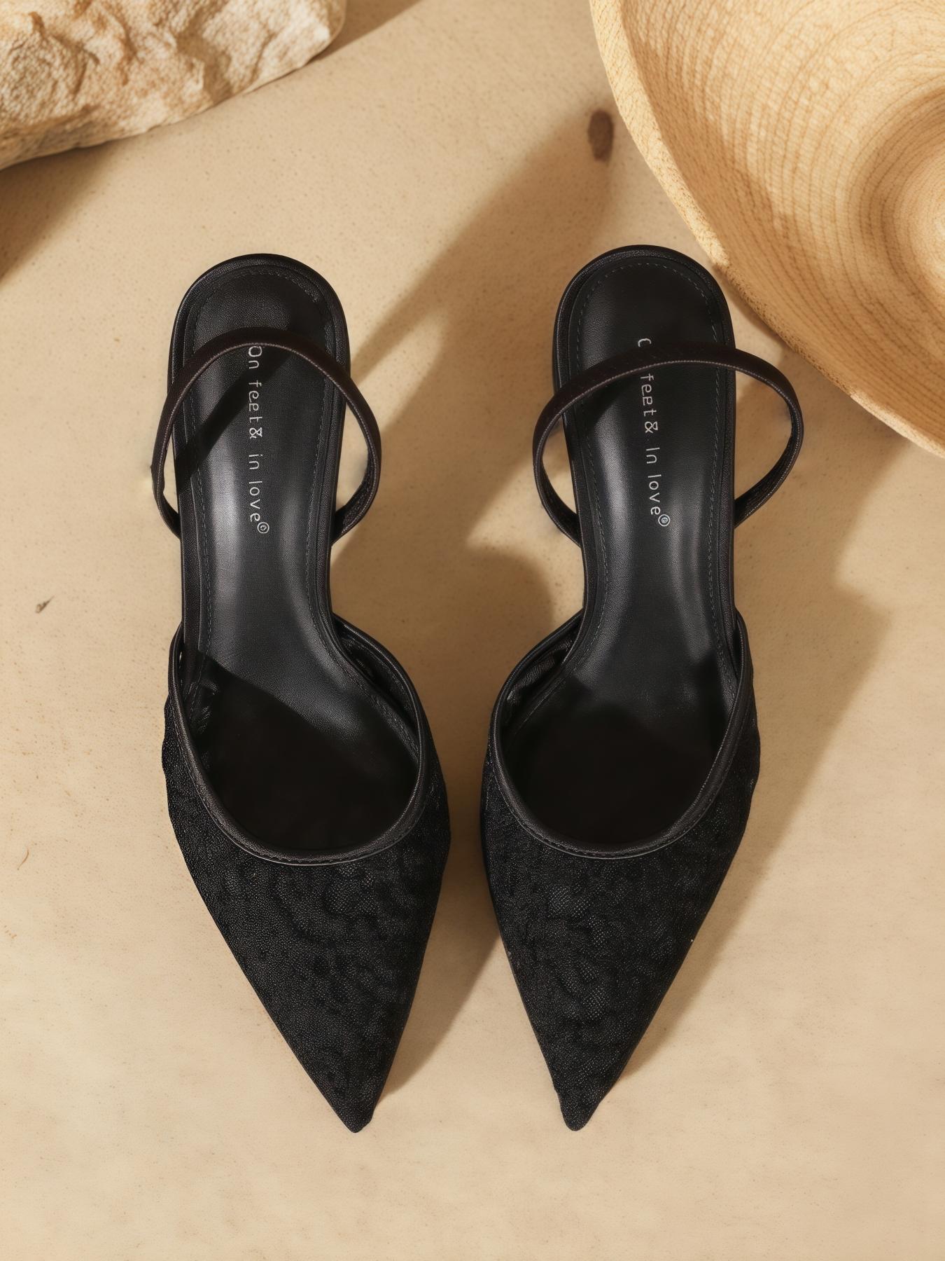 Women's Elegant Lace Mesh High Heel Shoes, Pointed Toe Slip On, Breathable Satin Upper, Perfect for Dresses, All Seasons, Elegant Party Footwear