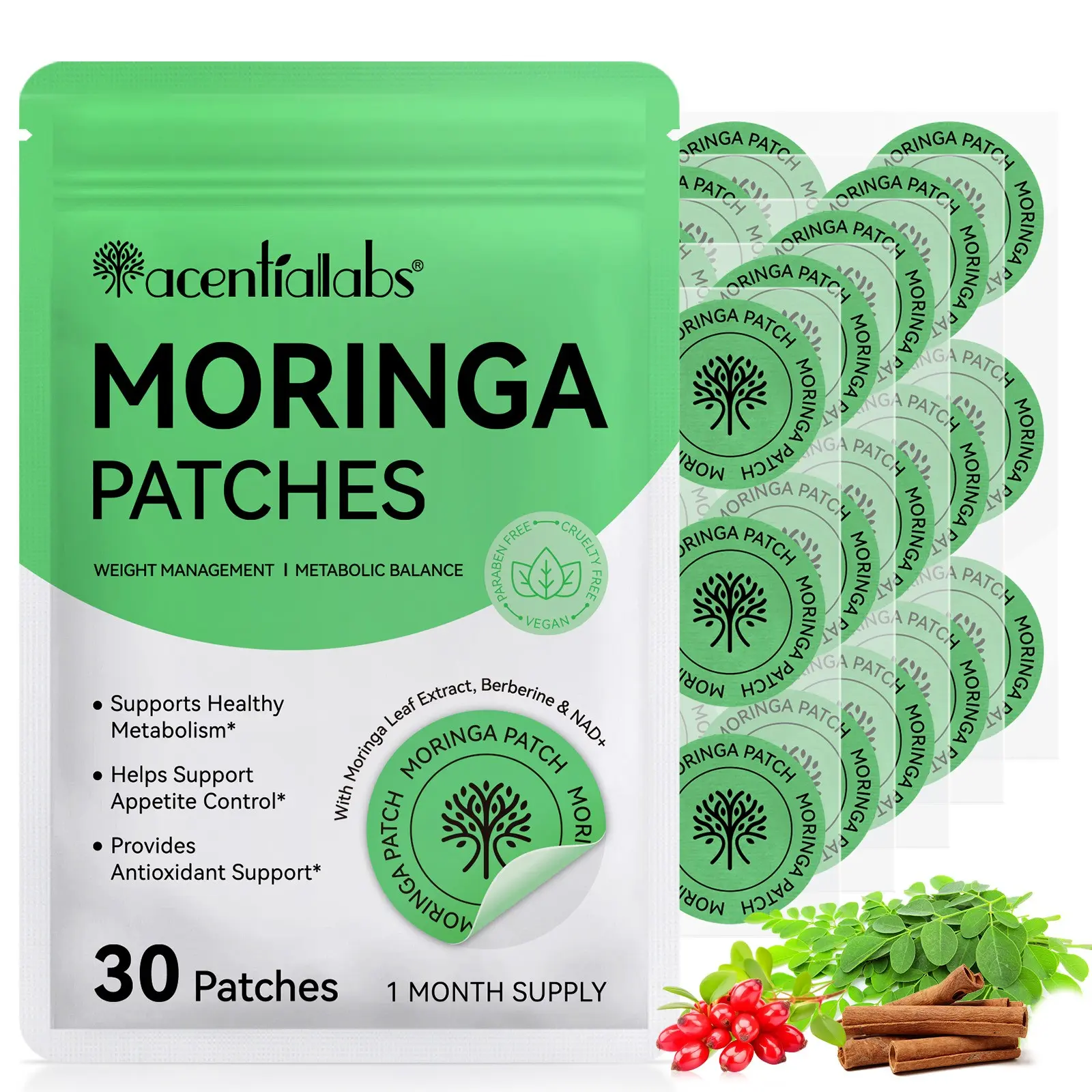 Acentiallabs Herbal Moringa Care Patches 30pcs, Natural Skincare Solution, Moisturizing & Nourishing, Ideal for Daily Use