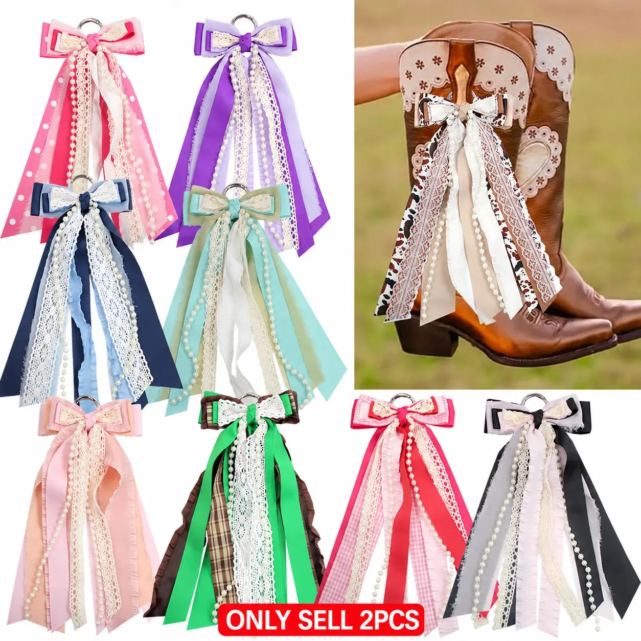 Ribbon Bow Boot Bows for Cowgirl Boots Western Style Boot Charms Decorative Boot Ribbons for Cowboy Boots for Wedding Women Gifts