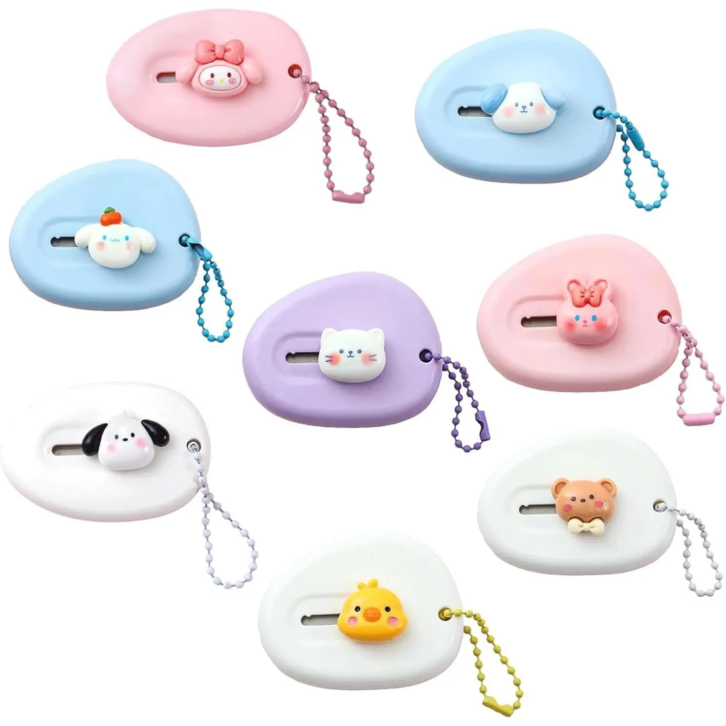 8PCS Retractable Animal Shaped Letter Opener Cute Office Envelope Opener Mini Box Cutter Portable Utility Knives With Key Chain For School Office Stationery DIY Crafts Paper Cutter