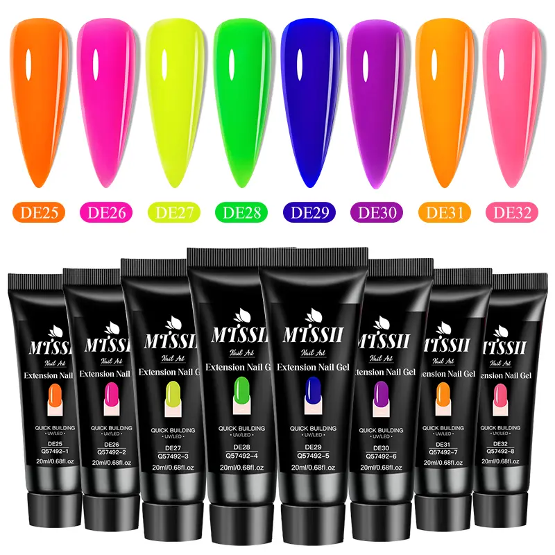 MTSSII 8pcs Fluorescent Extension Gel Nail Polish Set, Bright Neon UV Hard Gel Finger Prolong Gel Polish, Rose Red, Orange, Yellow Quick Building Nail Extension Solution for Salon-Quality Manicures At Home