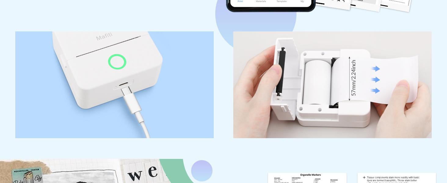 Portable Thermal Pocket Printer Inkless Bluetooth Receipt Mini Printer Wireless Sticker Lable Printer Study Notes Pictures Photos Print for Scrapbook Journal Sticky Label