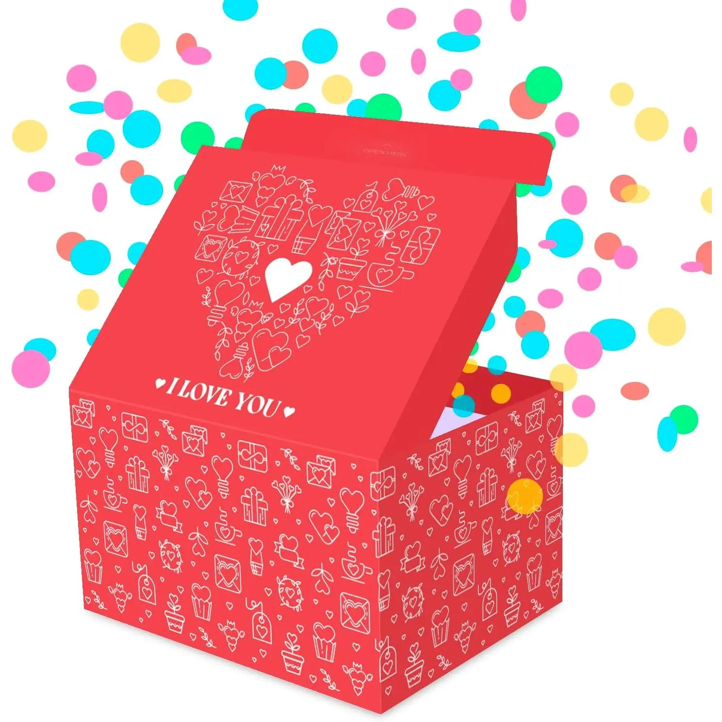 Love  Box Exploding Confetti (Love Heart) 7.1x5.5x4.3 inches,  Romantic Pop up, Valentine's Day, Mother's or Father's Day