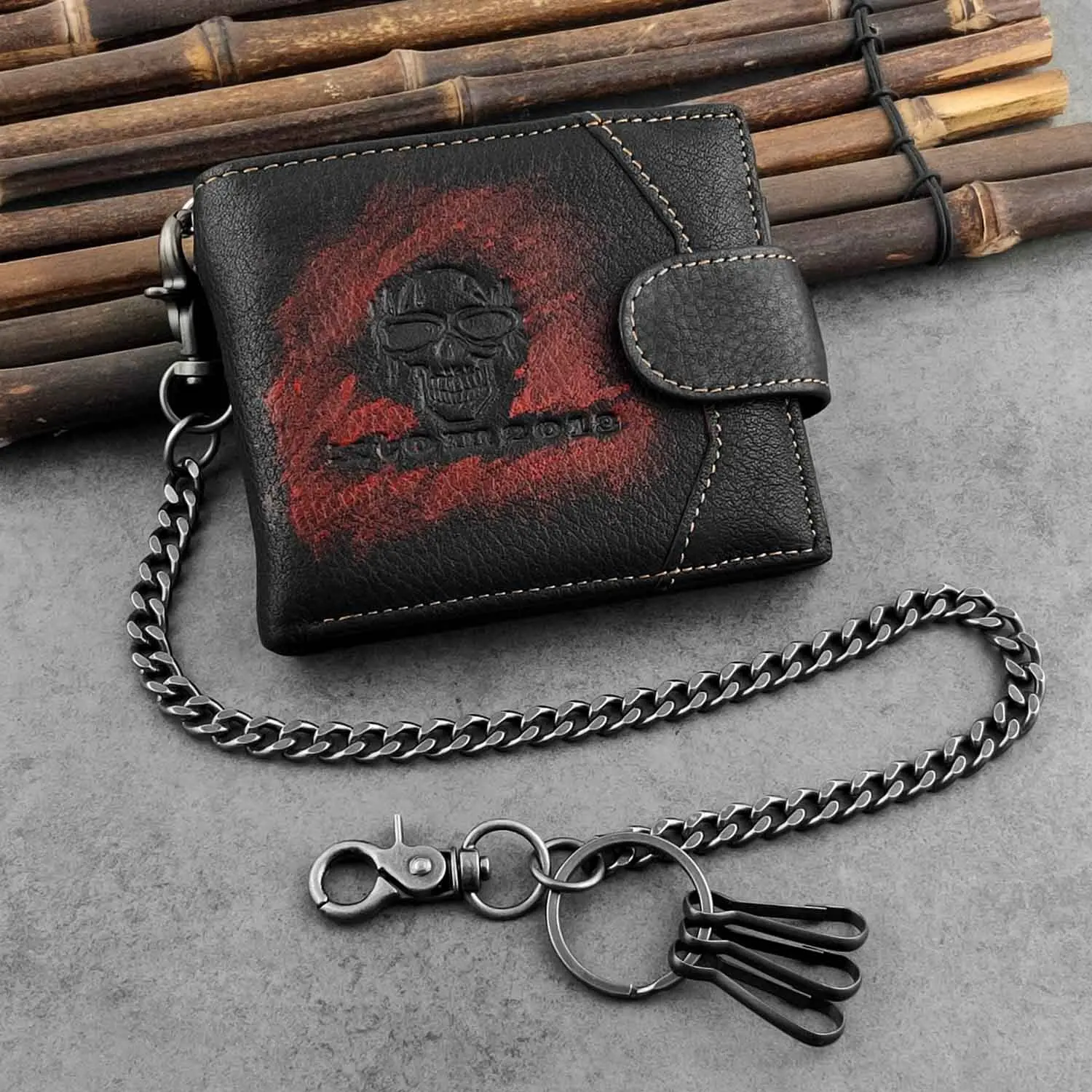Trucker Mens Skull Pattern Leather Wallet Chain Purse With Card Holder Biker