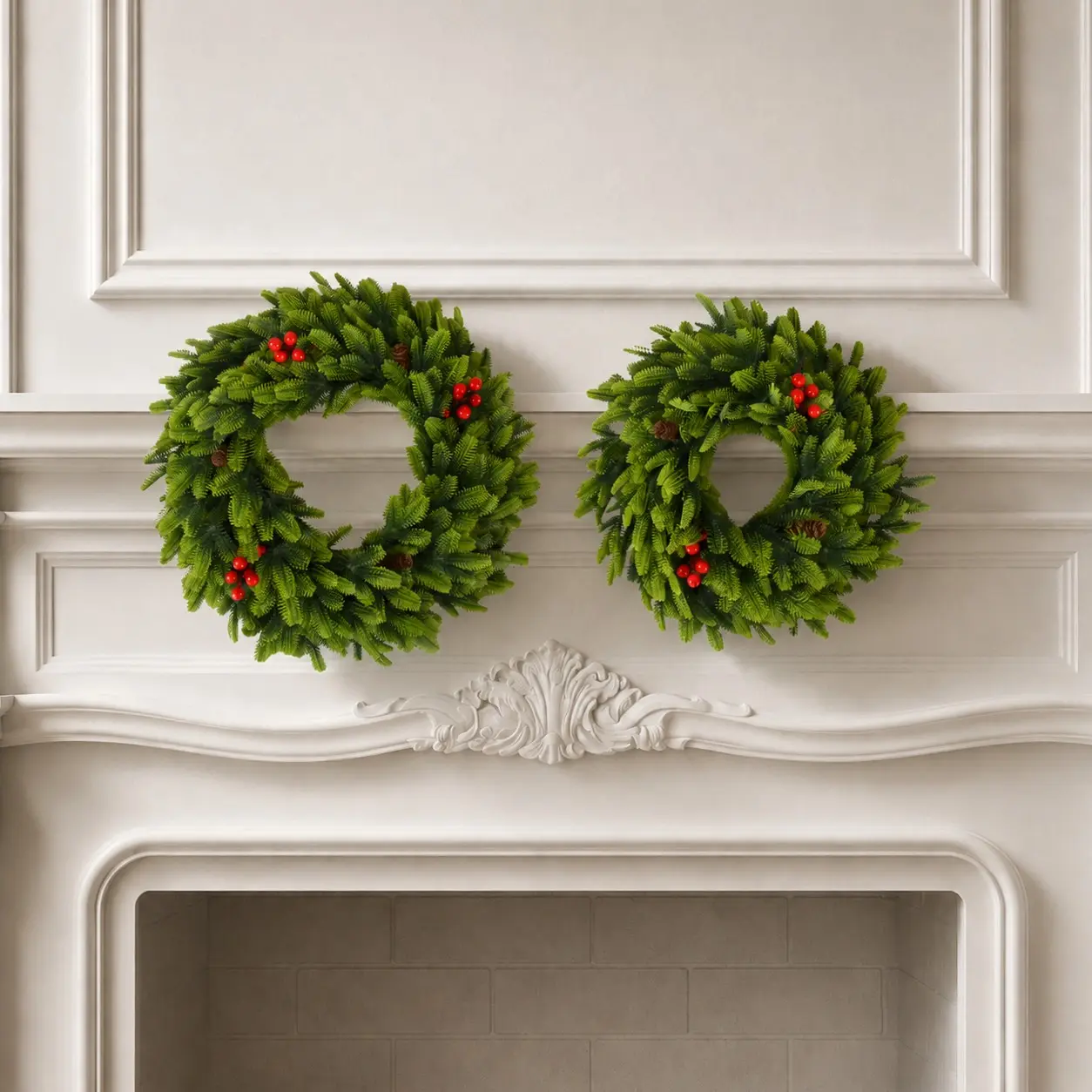 2pcs Artificial Christmas Wreaths with Berries and Pinecones, Durable Holiday Decor for Home Walls and Windows, Christmas Decoration