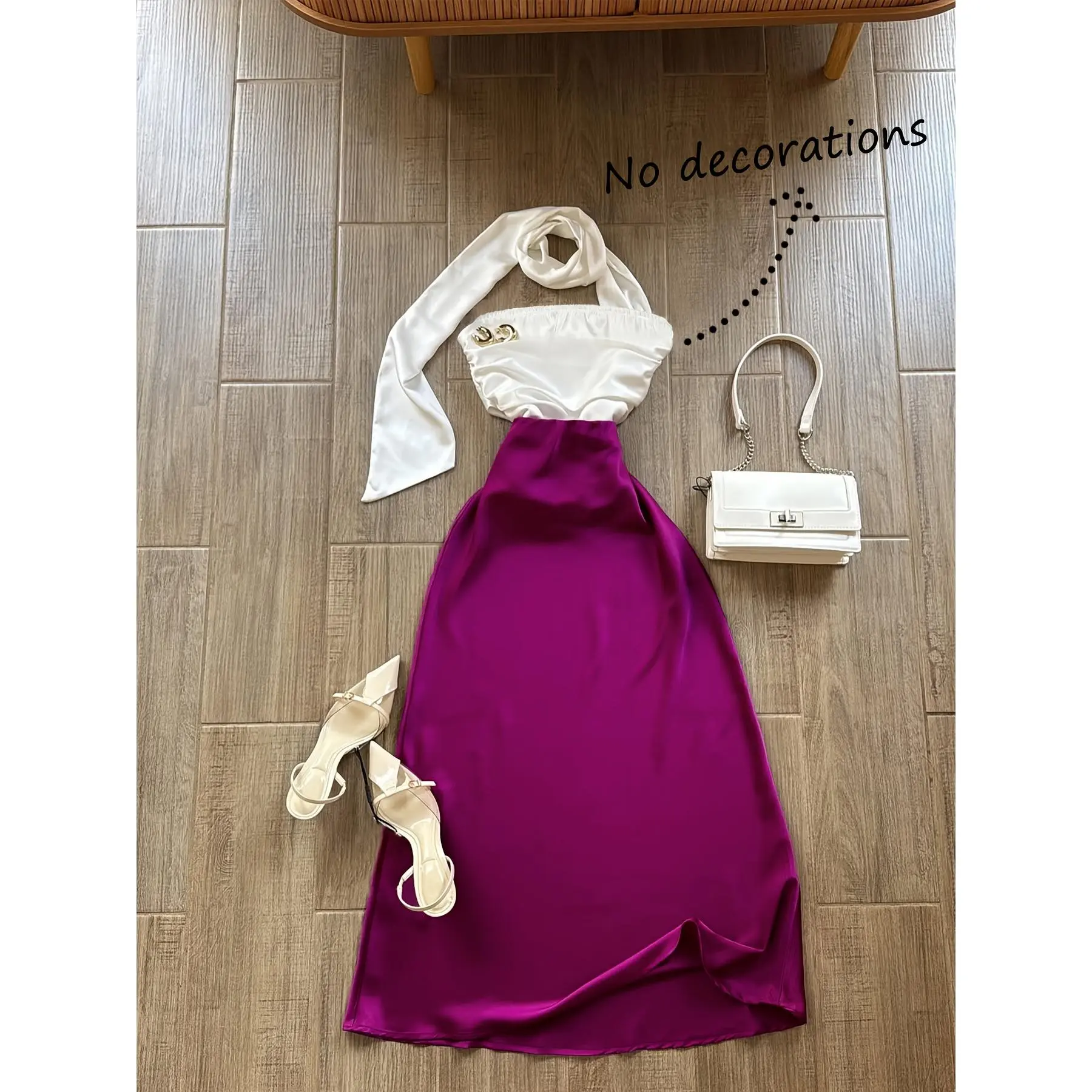 2pcs Women's Elegant Y2K Strapless Smock Top & Slim Skirt Suit - Belted Waist with Ribbons, -Season Party Outfit, Machine Washable 2pcs Ensemble for Christmas, Valentine's Day, for Holiday & Casual Attire (2pcs)