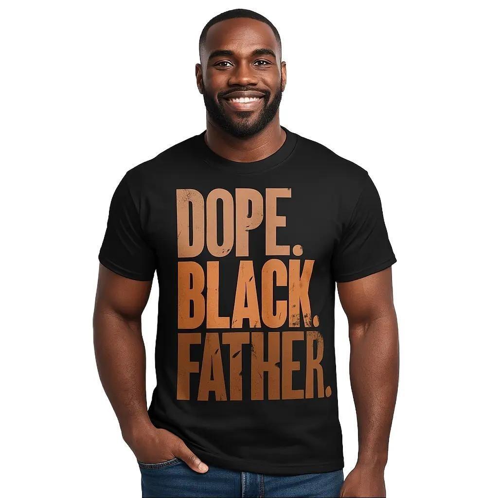 Men Gifts Black Dad Dope Black Father Fathers Day T-Shirt Cotton Crew Neck Short Sleeve Graphic Design for Casual Wear