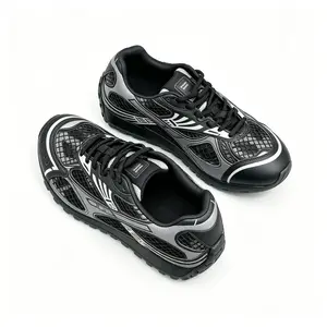 Unisex Black Grey Mesh Sneakers - Breathable Chunky Running Shoes, Non-Slip Lightweight Techwear Casual Trainers for Street Style Walking Gym Daily Wear black sneakers for street style  wide fit black mesh sneakers