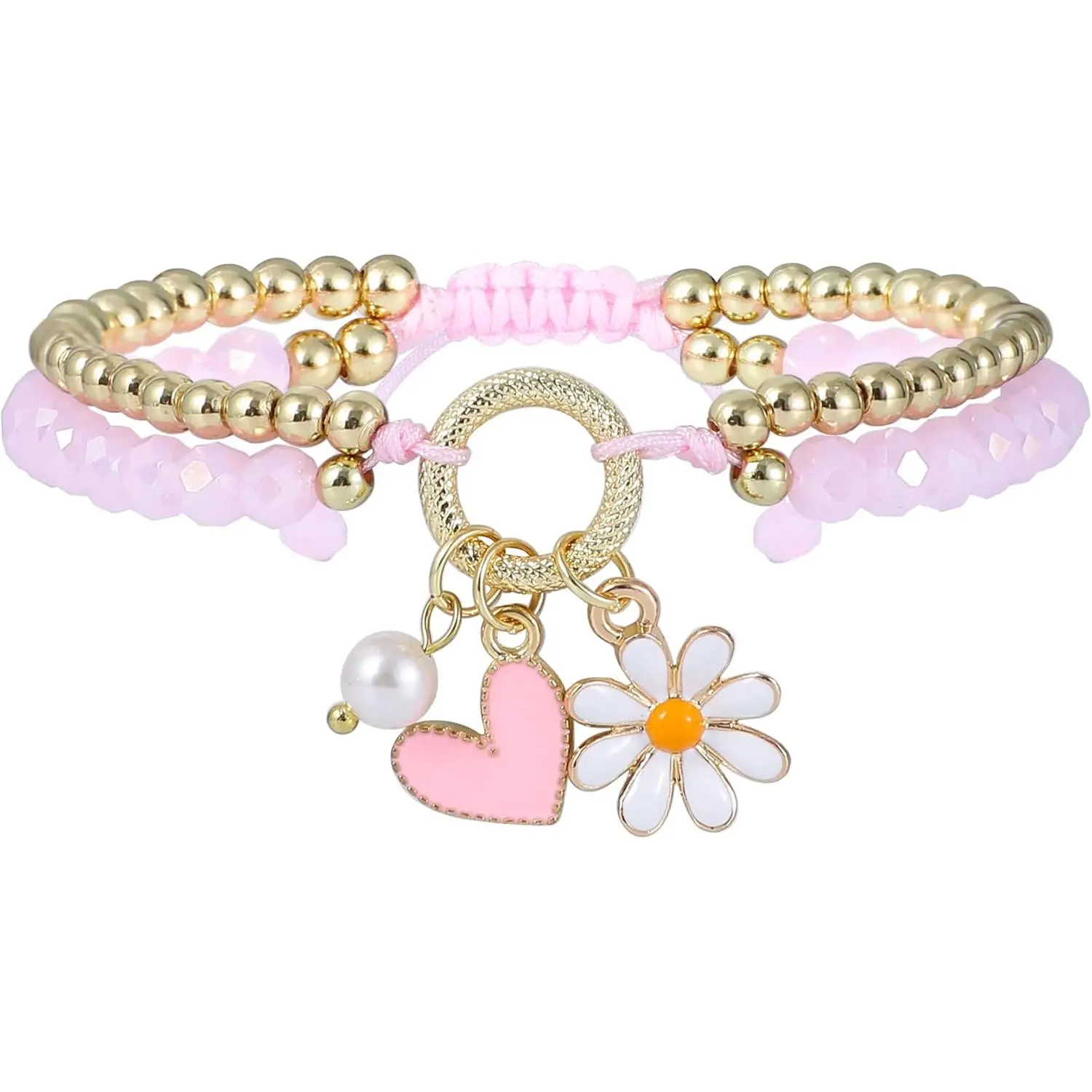Bracelet for Women Double Layer Drawstring Bracelets Boho Beaded Bracelet Set Daisy Heart  Charms Trendy    for Women
