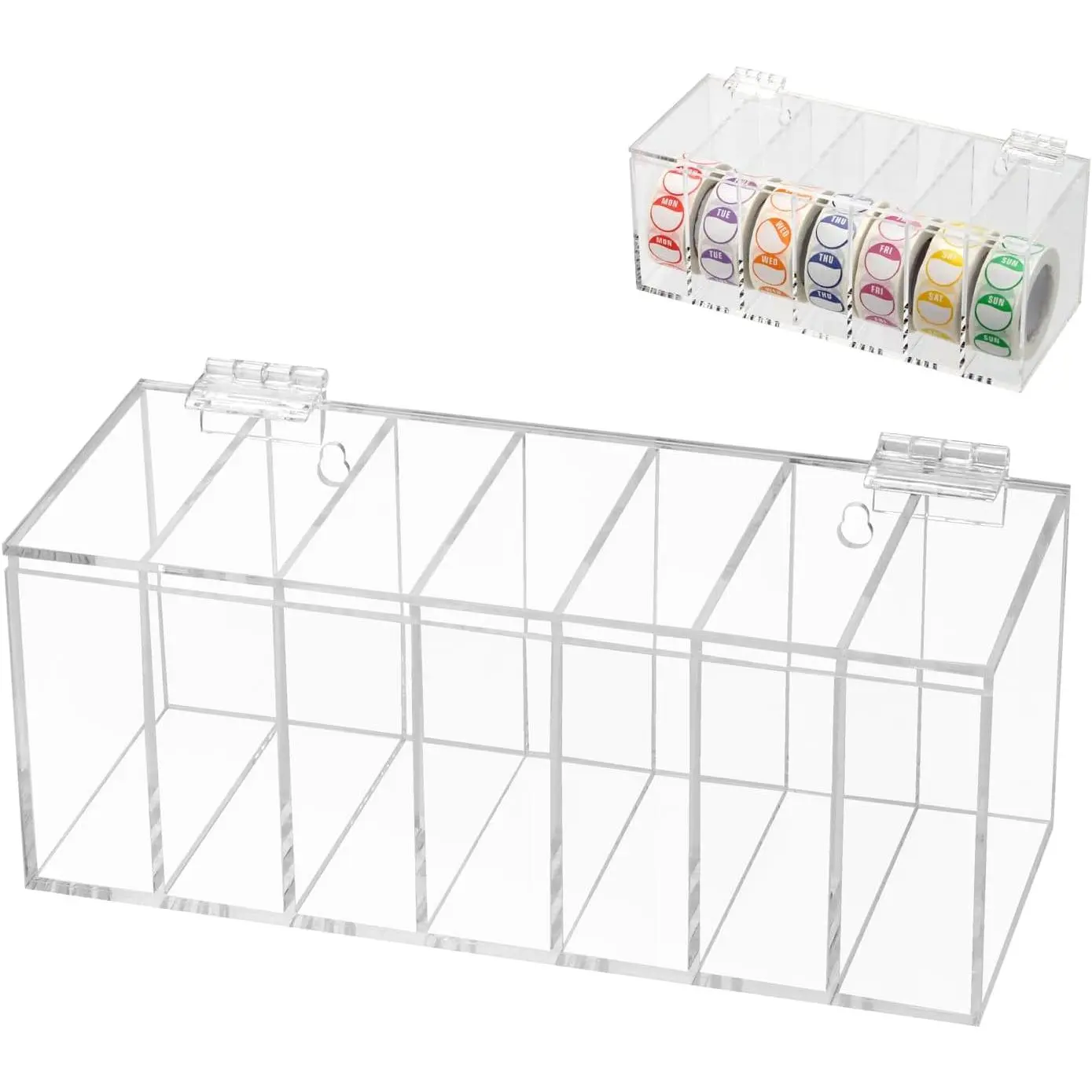 Transparent Adjustable Label Dispenser 7-Slot | Wall Mountable Day of The Week Covered Sticker Dispenser,  Organization Box for Weekly Stickers, , Coffee Bean