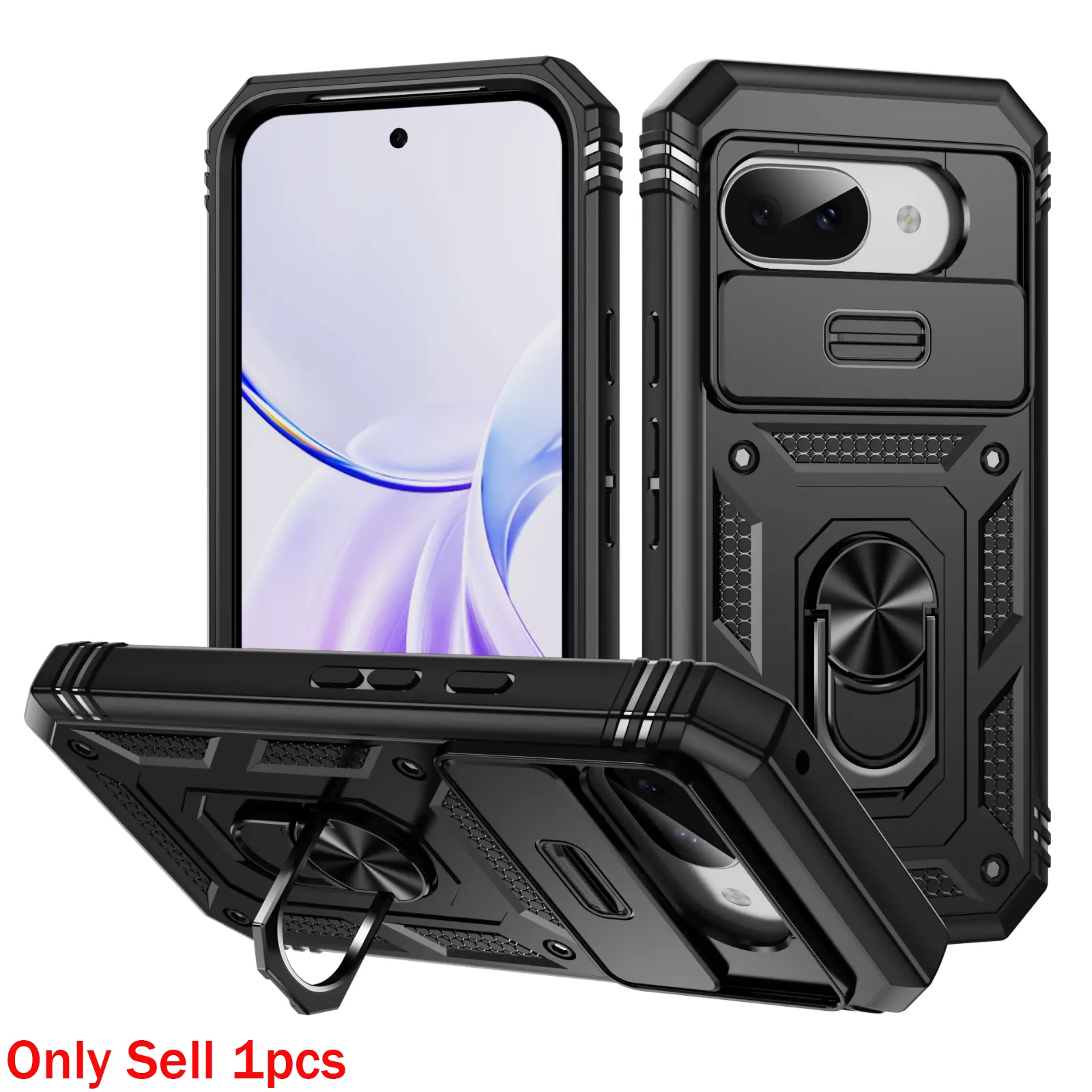Case for Google Pixel 9a Armor, Protection, Anti-Drop, Dust-Proof, Fingerprints Resistant, 360° Rotatable Ring Stand, Three-In-One for Google Pixel 9a Phone Case
