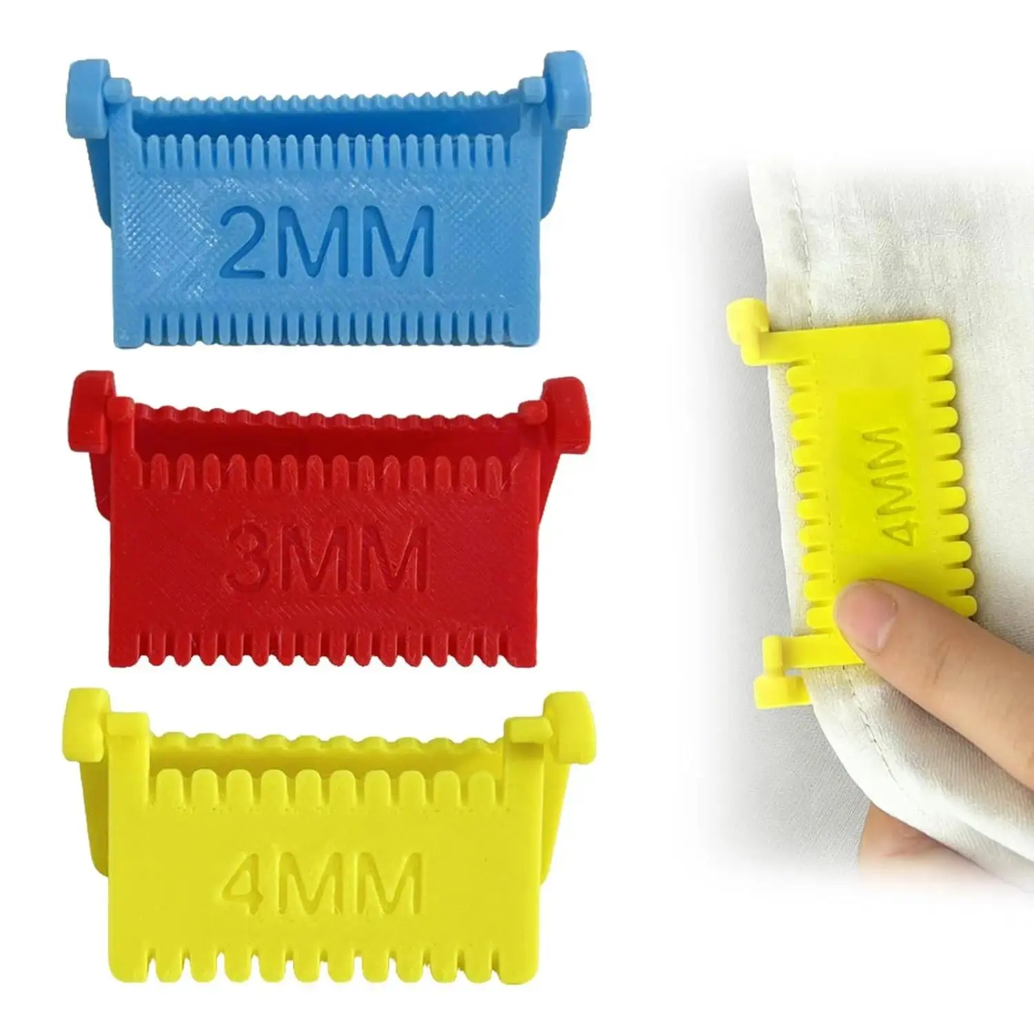 3 Pcs Clip-On Sewing Ruler, Hand Quilting Gauge for Even Stitches, Edge Stitch Lock 2mm/3mm/4mm, Hand Stitch Guide Embroidery