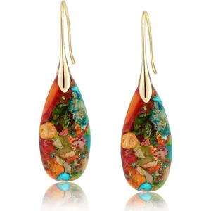 Natural Healing Stone Fishhoop Dangle Drop Earrings Statement Gold silver earrings New model