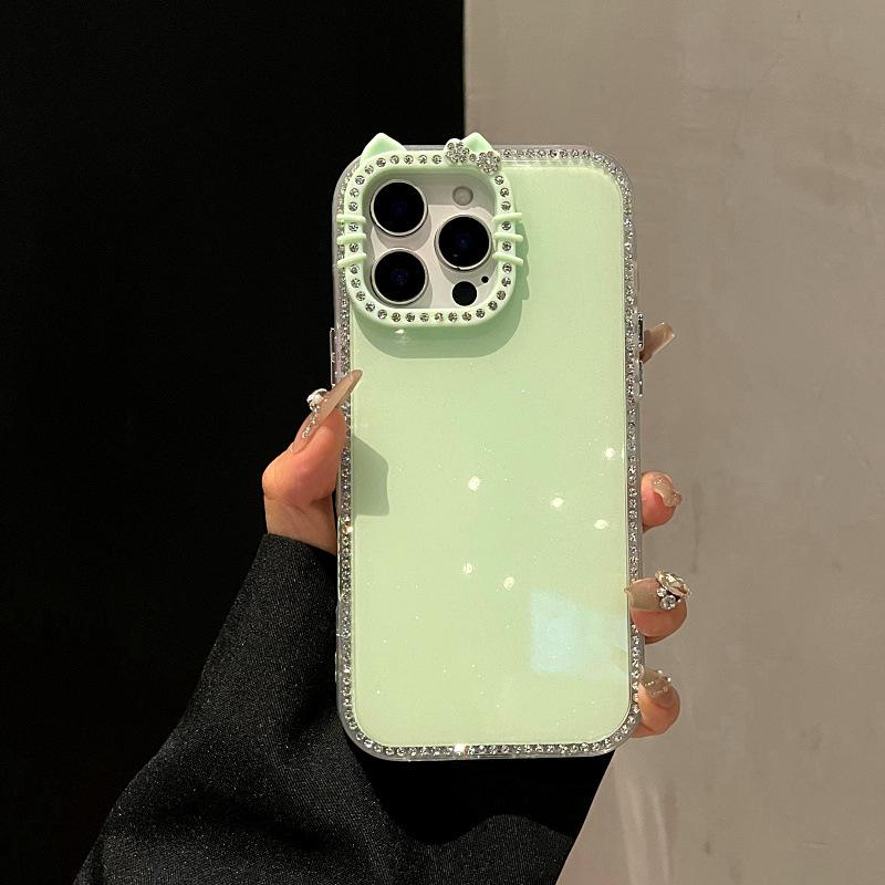 High-Value Double-Sided Diamond Cat Ear Phone Case Casing Accessories For iPhone 17, 16, 15, 14, 13, 12 Pro Max Plus with Glitter Protection #GLOBAL PICKS