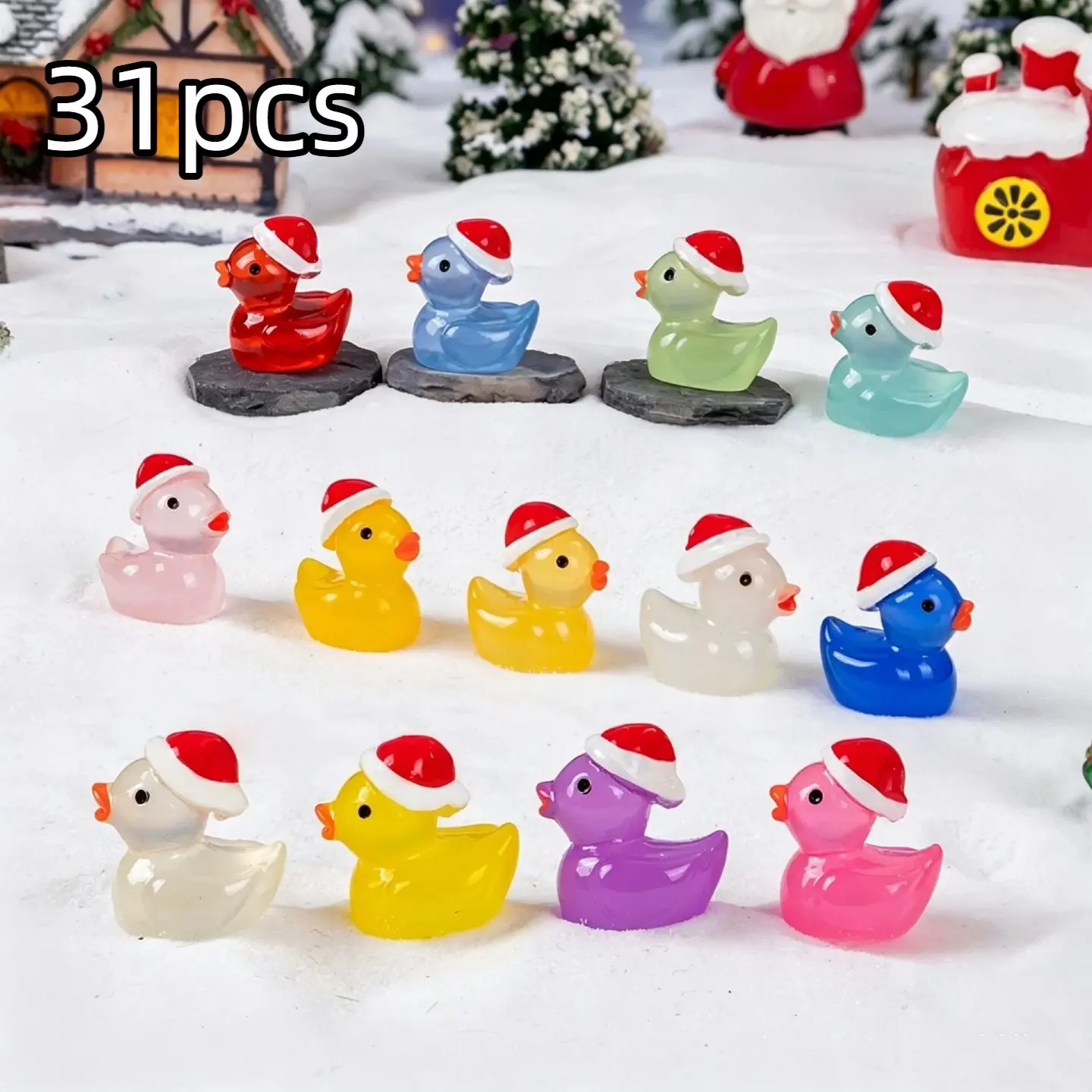 31pcs Resin Mini Christmas Duck Decorations, Durable and Lightweight Tree Ornaments, Ideal Gift Choice for Festive Season