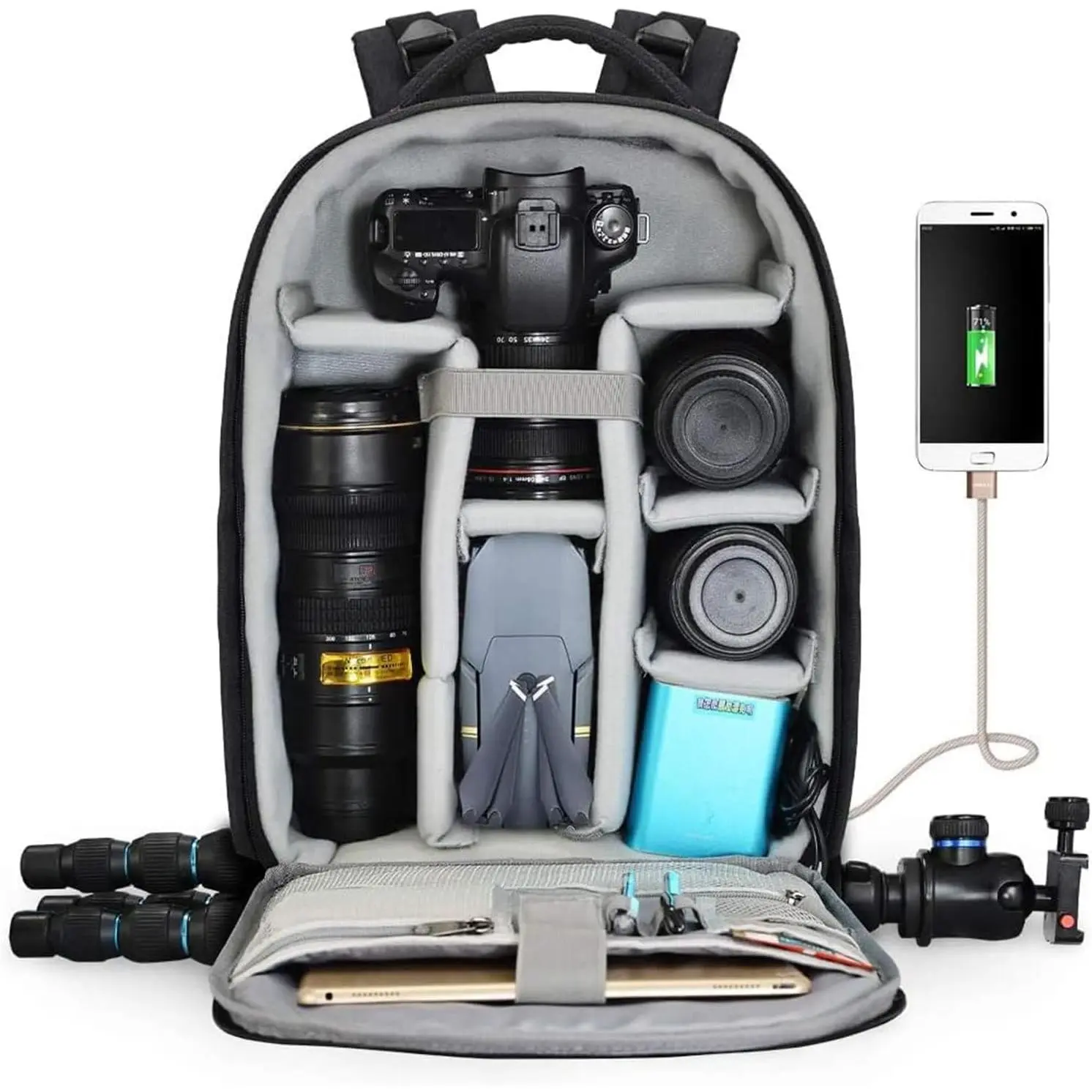 Professional DSLR Camera Backpack with USB Port, Rain Cover, Memory Storage, Alloy Handle, Portable Design, Camera Accessories & Laptop Compartment for Men