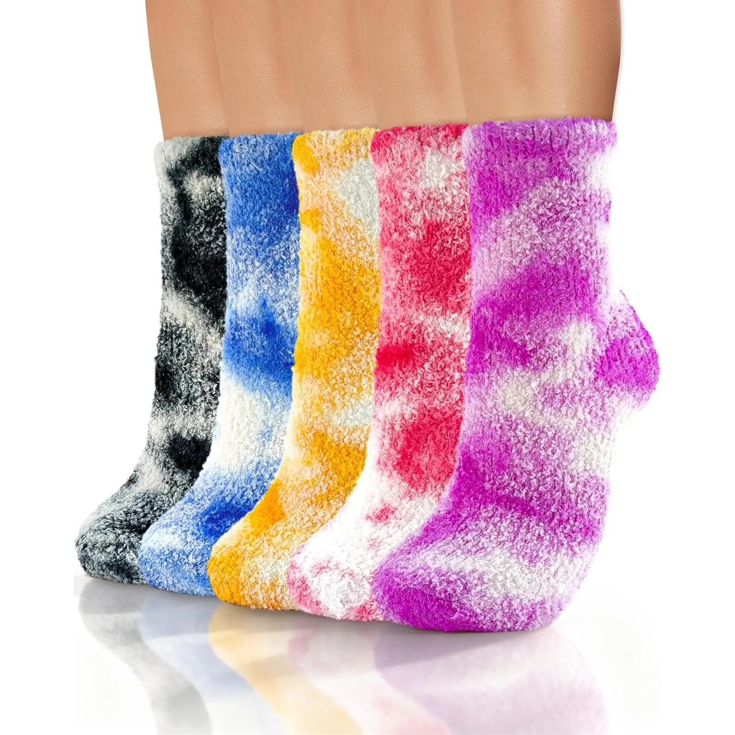 5 Pairs Tie Dye Fuzzy Socks for Gifts Christmas Stocking Stuffers, Soft Cozy Warm  Socks for Women