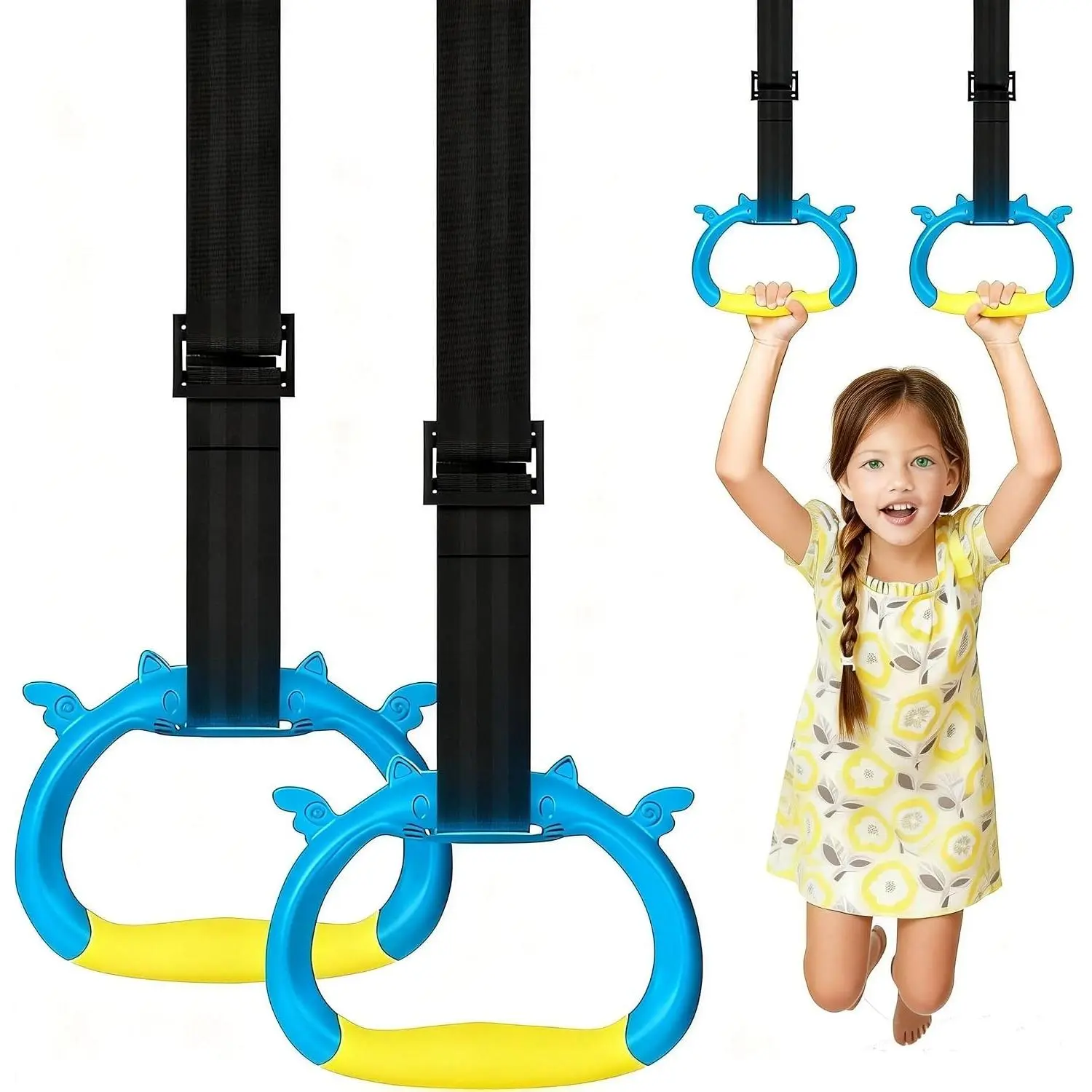 Professional Gymnastic Rings with Anti-Slip Grip, Adjustable Foldable Straps, 550lb Weight Capacity, for Adults, Indoor-Outdoor Fitness Equipment for Pull-Ups