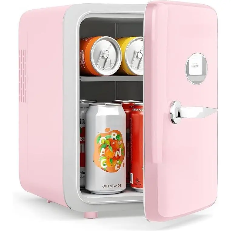Skincare Fridge - 4L Makeup Fridge for Refrigerating Makeup, Skincare and Food, Mini Fridge for Bedroom, Office and Car, Cooler and Warmer, Beverage Cooler, Leather Pink
