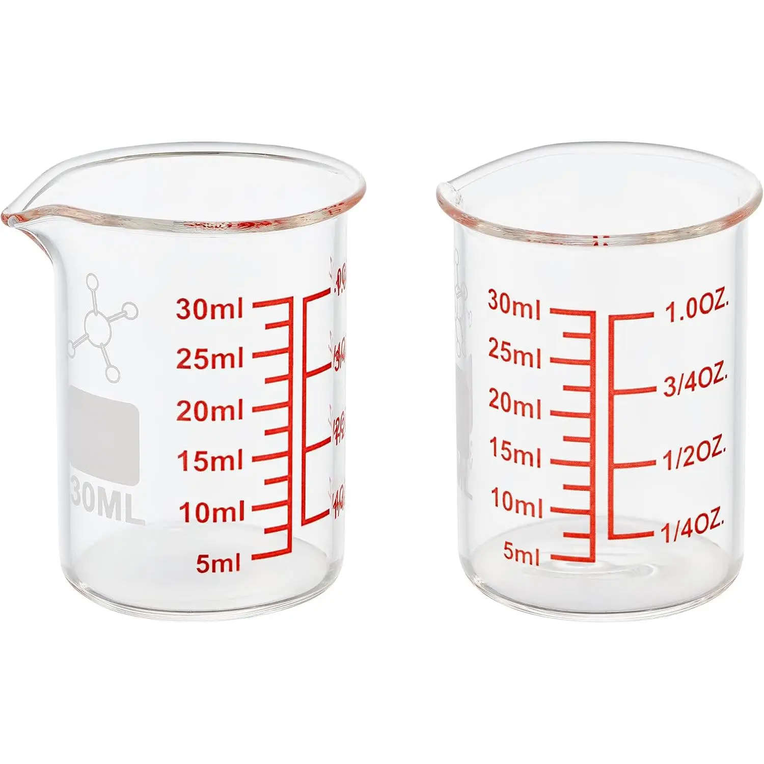 High Borosilicate Glass Measuring Cup-V-Shaped Spout,Glass Measuring Beaker for Kitchen or Restaurant, Easy to Read, 30 ML (1 Oz)-Pack of 2