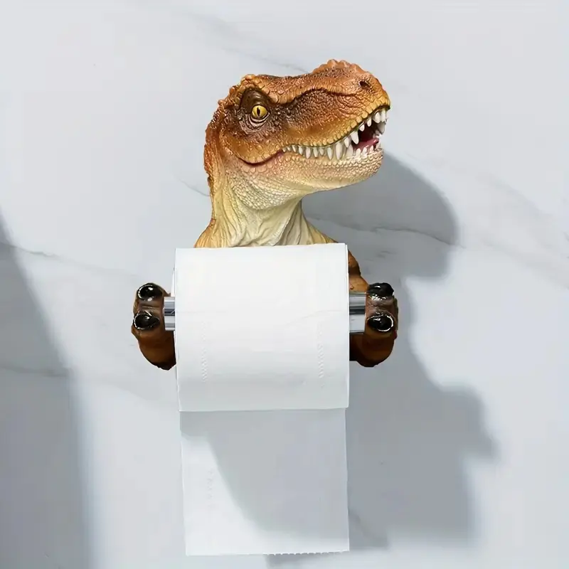 Self-Adhesive Durable Resin Cartoon Dinosaur Tissue Holder, Wall-Mounted Bathroom & Kitchen Paper Towel Dispenser, Easy Installation