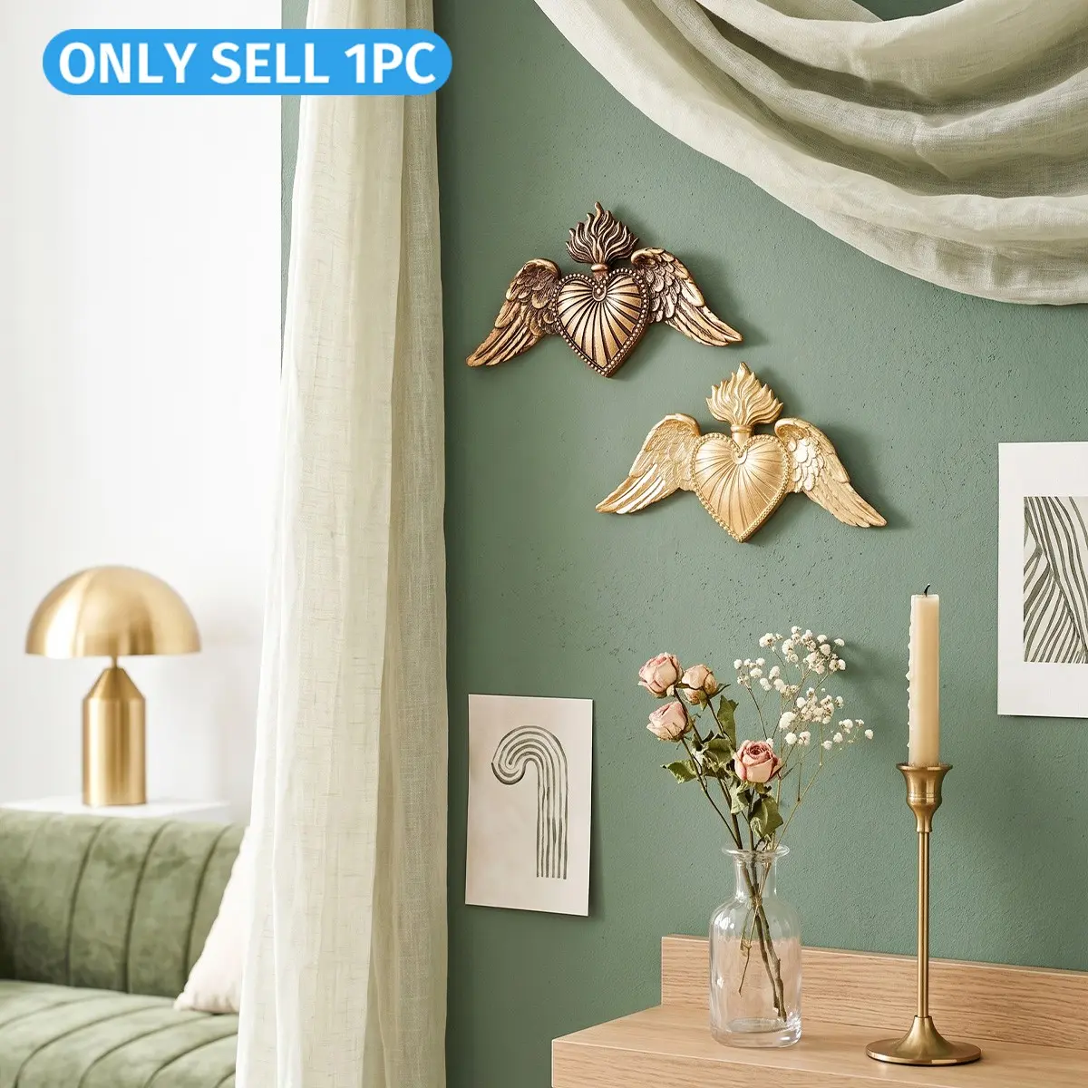 European Vintage Heart Wing Interior Wall Decor, Heart Shaped Decor, Resin Relief Sacred Heart Hanging Ornament, DIY Wall Decoration for Bedroom, Living Room, Party, Decorative Hanging Piece, Living Room Decorations