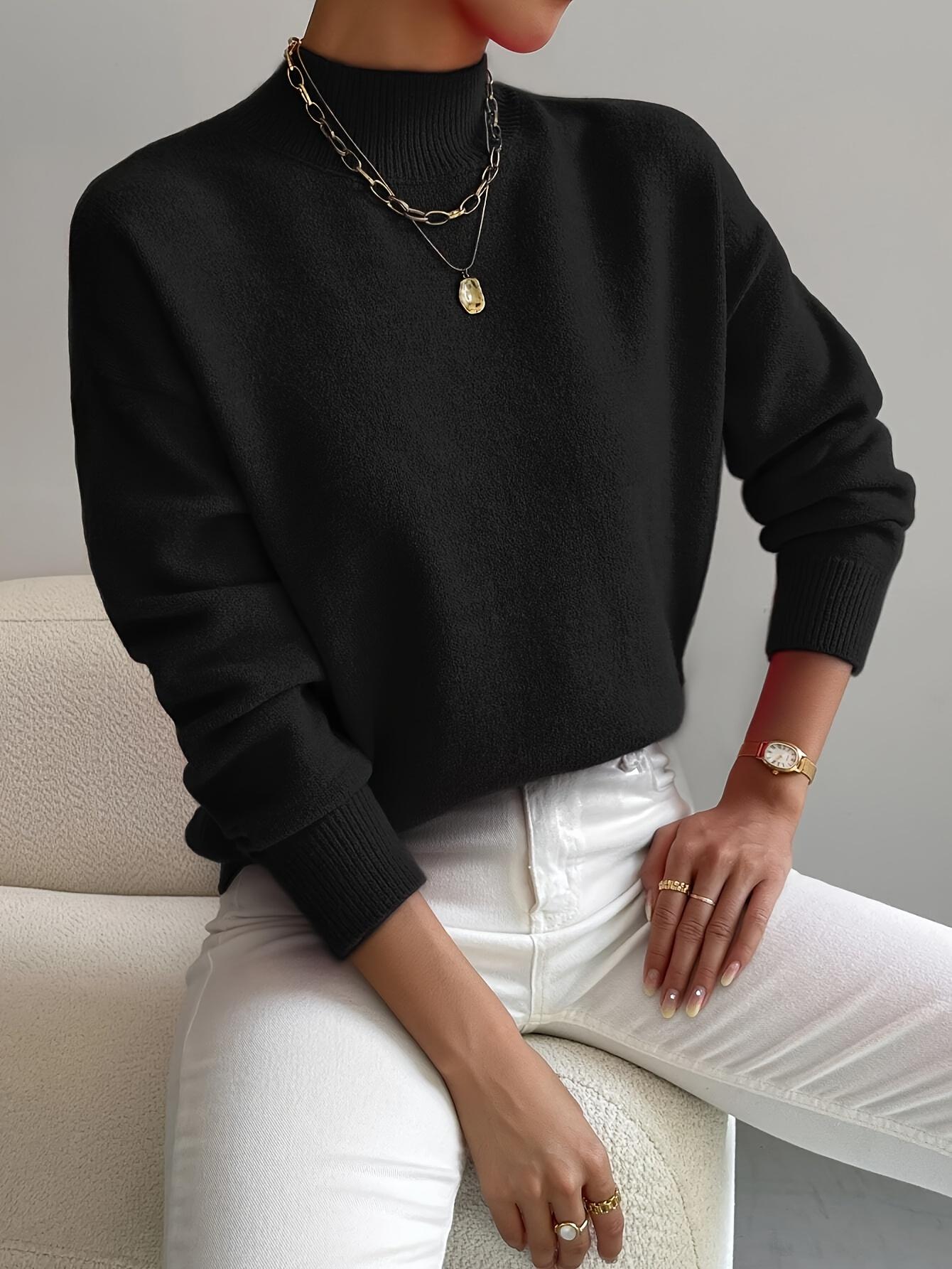 [Elegant Winter Sweater] Elegant Oversized Women's White Winter Sweater |     High Neck Turtleneck Pullover, Stretchy Collar, Loose Fit, Long Sleeves - Machine Washable for Fall & Cold Weather angelina  neon  outfit