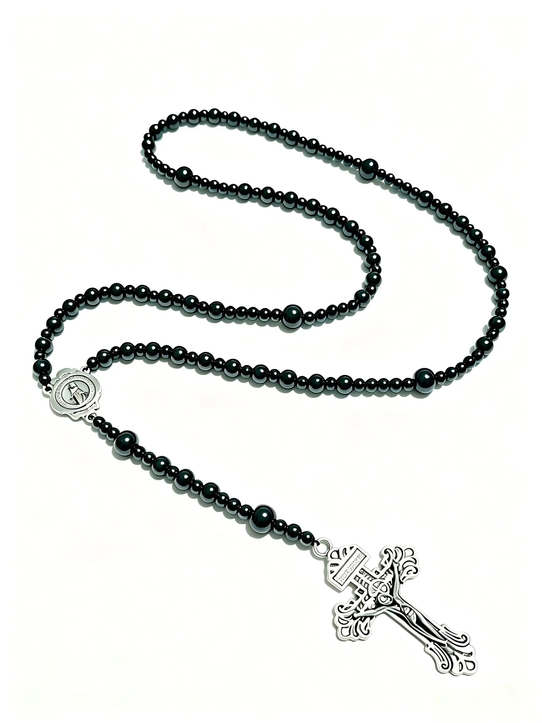 Catholic Prayer Necklace with Saint Joseph and Mary, Stone Beads, Cross Pendant, Faith Pendant Necklace, Handmade Jewelry, Unisex Gift, All Seasons