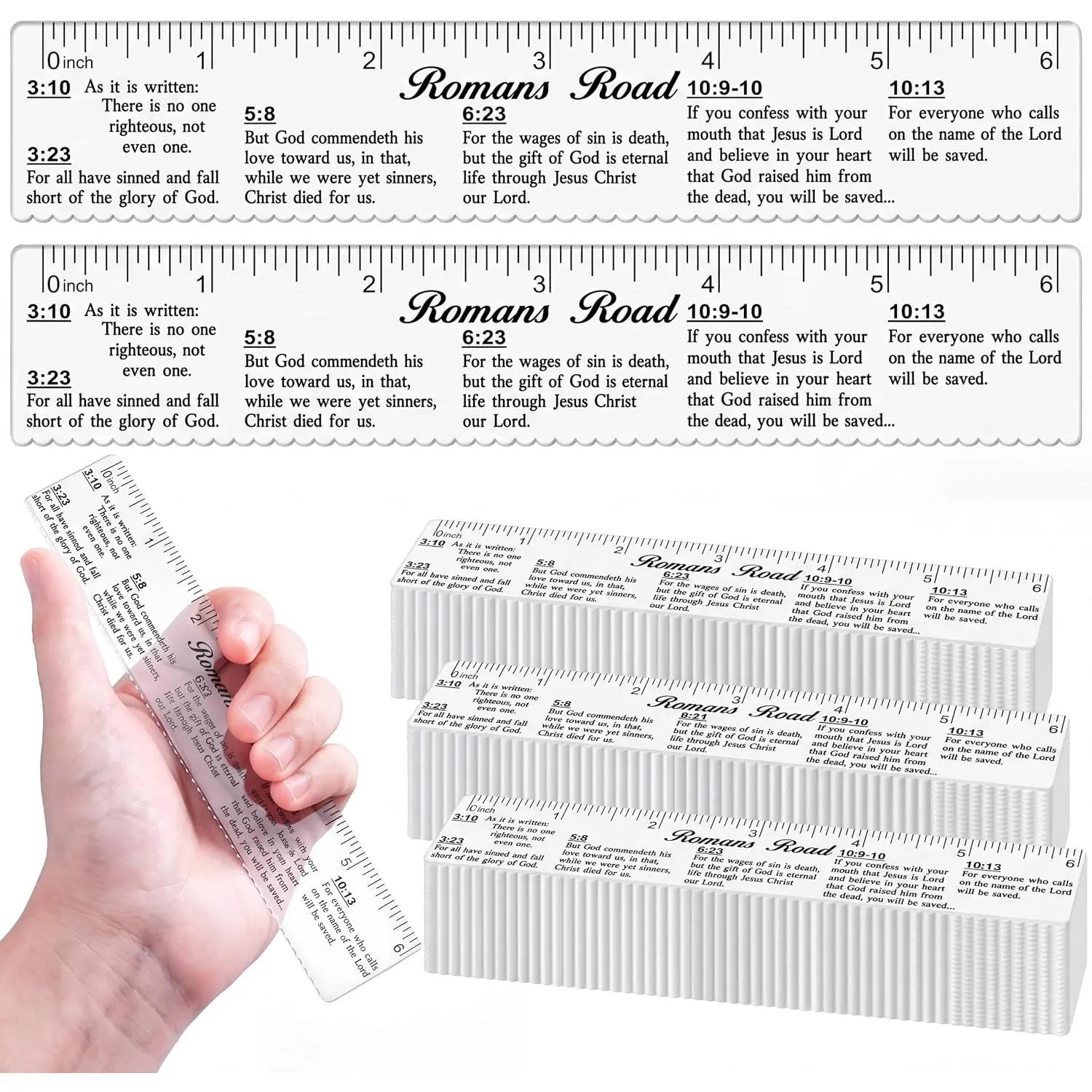 24 count Clear  Verses Ruler with Scalloped  6 Inch Christian Rulers with Books of the  for School Classrooms,Multitool or Bookmark(Romans Road)