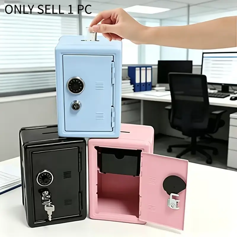 Security Lock Metal Money Box with Key And Combination Lock, Removable Drawer, Heavy Duty Iron Cash Box, Money Box Gift, for School, Savings, Secure Money Box, Safe Storage