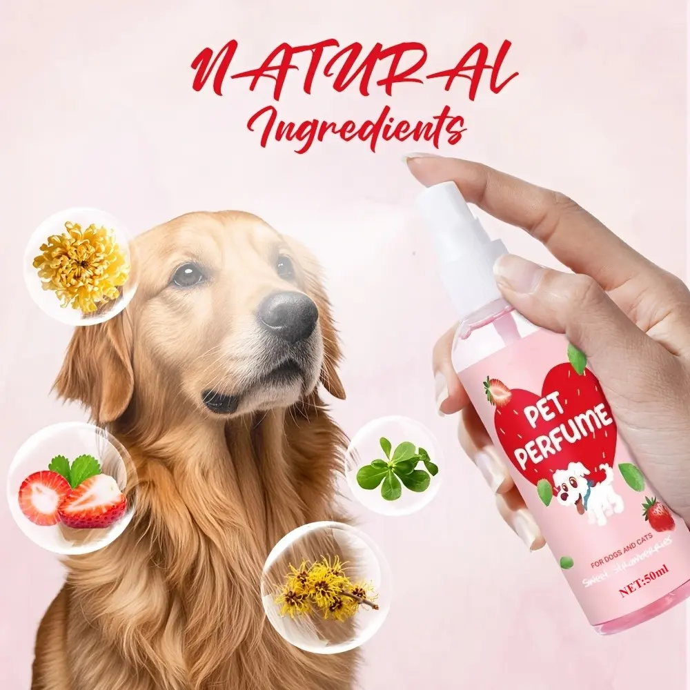 Pet deodorization spray sweet strawberry fragrance, mild and non irritating, lasting fragrance, suitable for all kinds of cats and dogs, a necessity for home and outdoor use, a gift for pet lovers