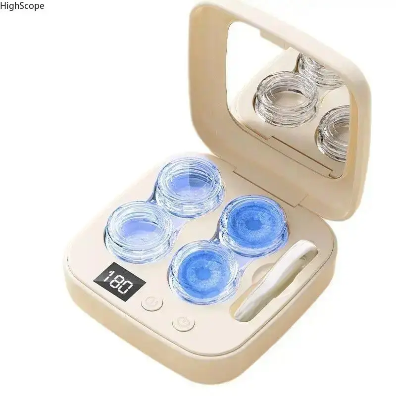 Portable Rechargeable Ultrasonic Contact Lens Cleanser Case - New Model, 2 Cleaning Modes, Hard & Soft Lens Compatibility, Compact Design with Built-in Mirror for Travel & Daily Use, Ultrasonic Deep Clean