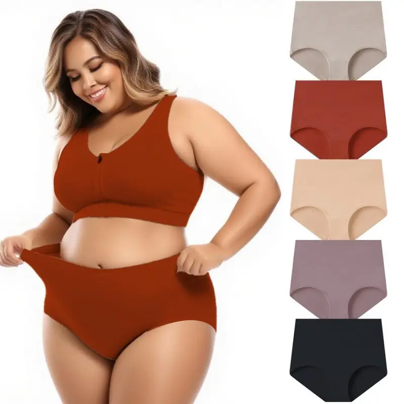 High Waist Cotton Briefs for Women, Plus-Size Tummy Control Underwear, Basic Solid Color Panties, High Waist Underwear, Underwear For Women