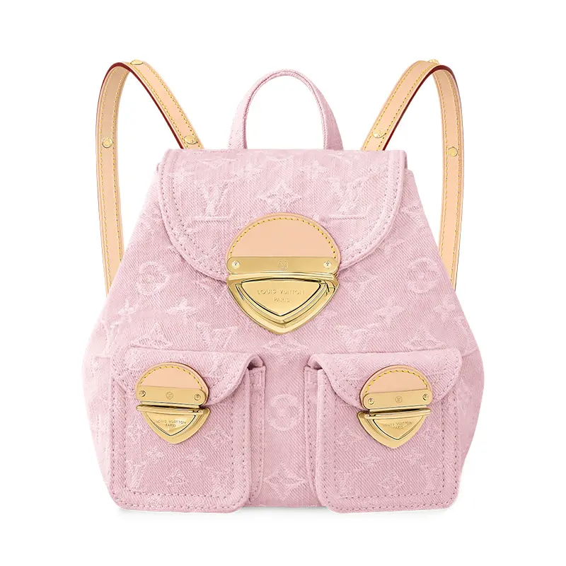 Women's Louis Vuitton Venice Pink Denim Backpack - Light Gold Hardware, Adjustable Straps, Carry On, Clean Aesthetic, Casual Design, Carry On Backpacks, Clean Aesthetic Backpacks