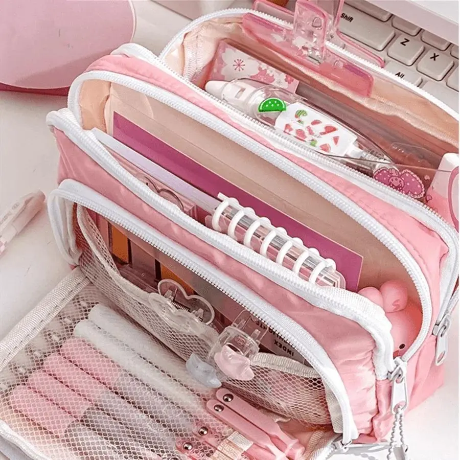 Cute School Supplies Multi-Layer Pouch Bag - 100-Pen Large Capacity Unisex Kids Stationery Storage Bag, Durable Home Organizer for School Supplies, Multiple Colors Option, About 100 Pens, No