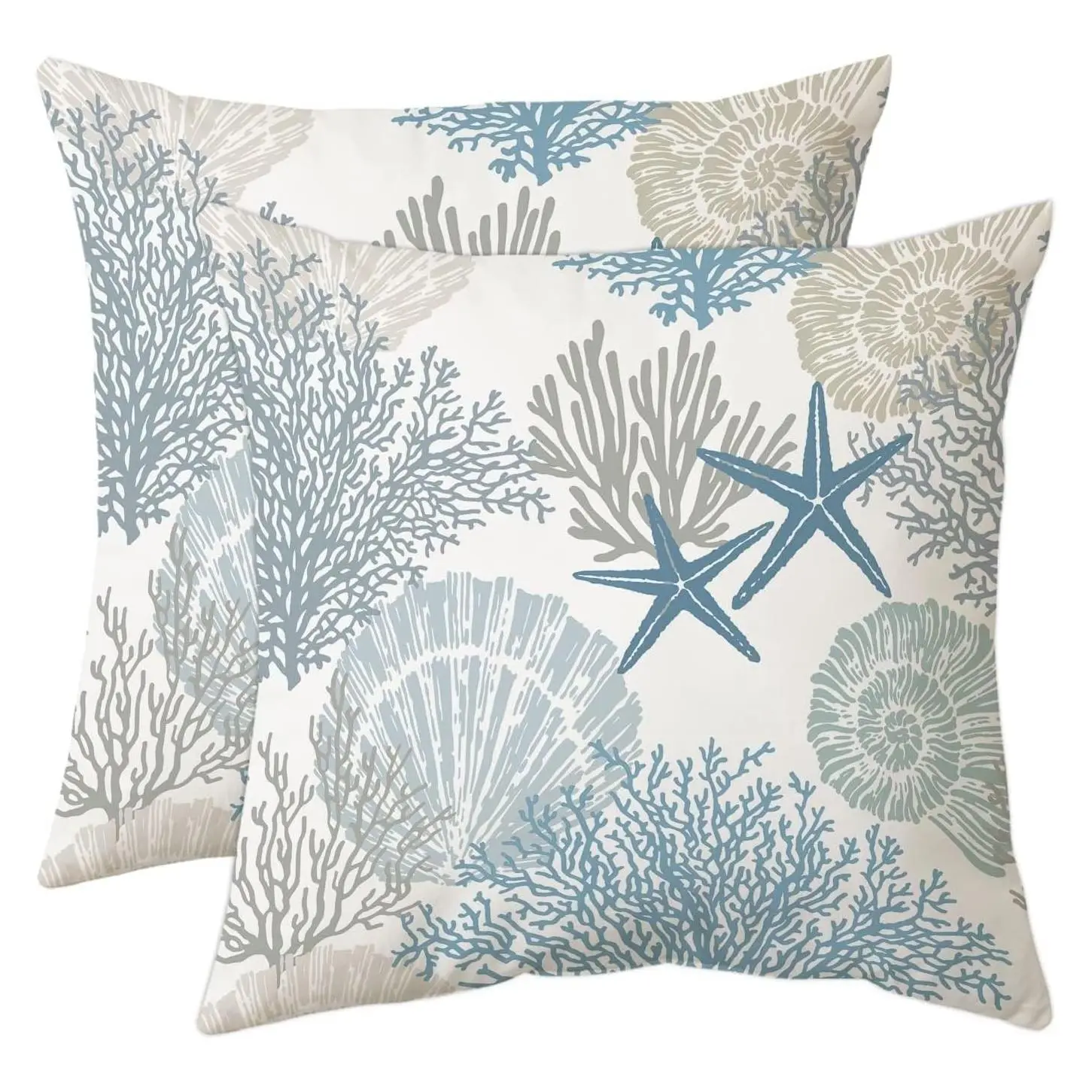 Coastal Pillow Covers Set of 2, 18x18, Blue – Soft Velvet Touch Beach Nautical Starfish Ocean Themed Decorative Pillowcases for Bedroom Living Room SofaGift