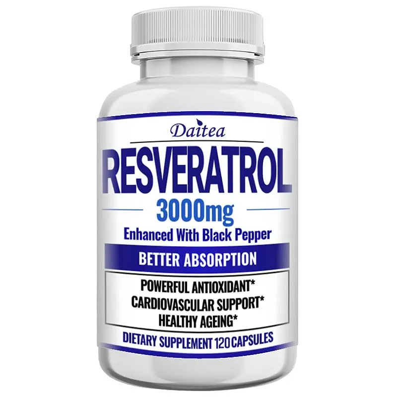 Daitea Vegan GMO-Free Resveratrol Dietary Supplement - Skin Support, Supports Overall Skin Health, 120 Capsules